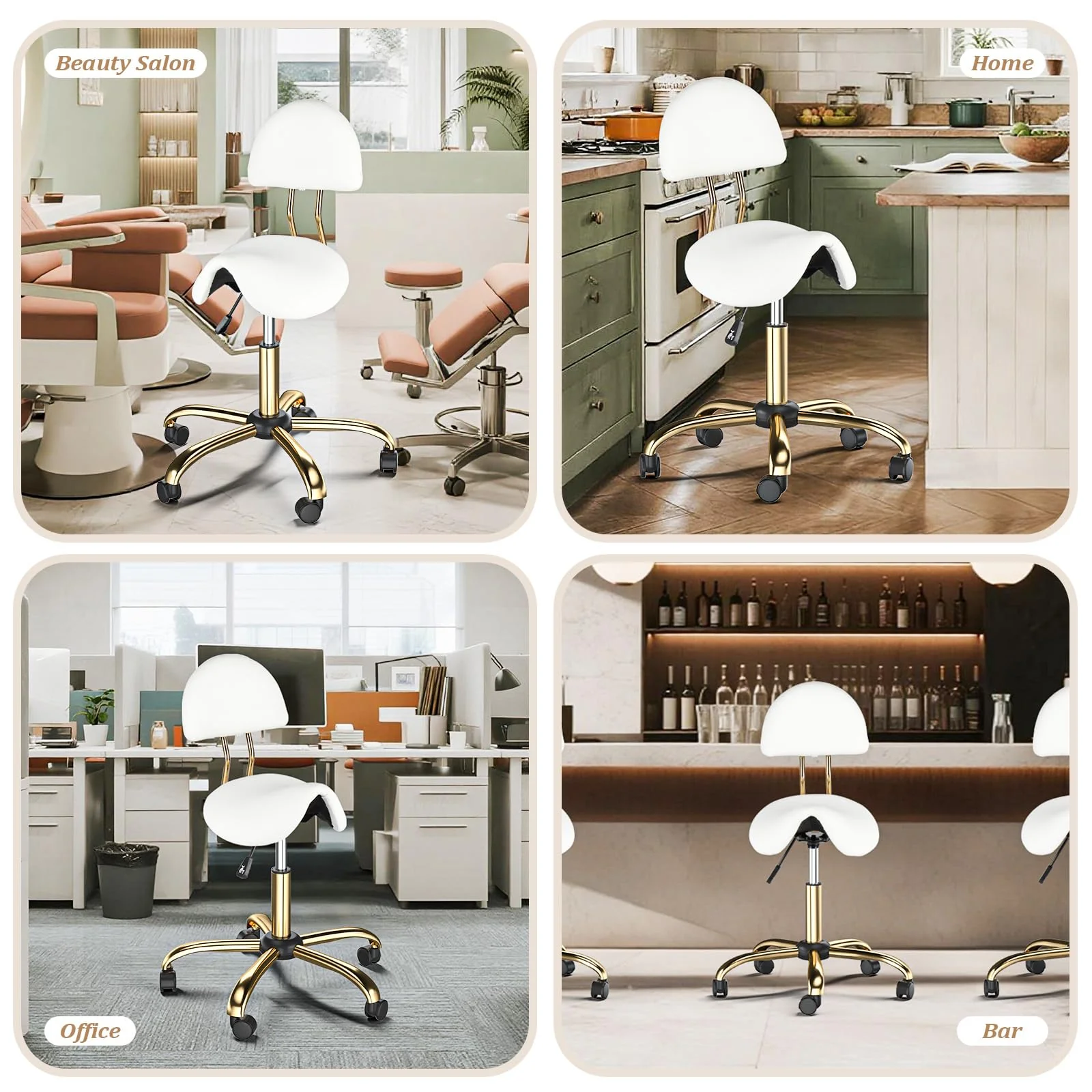 OmySalon Hydraulic Adjustable Rolling Saddle Stool with Back Support - Image 8