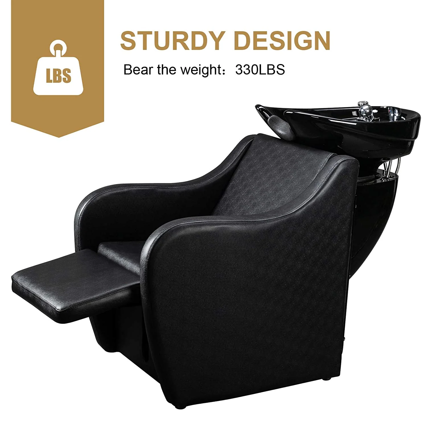 OmySalon BU1201 Salon Shampoo Backwash Chair Unit with Oversized Ceramic Shampoo Bowl & Adjustable Footrest - Image 3