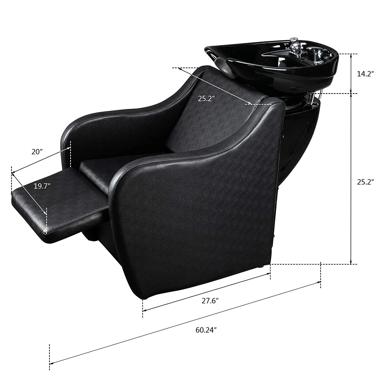 OmySalon BU1201 Salon Shampoo Backwash Chair Unit with Oversized Ceramic Shampoo Bowl & Adjustable Footrest - Image 7