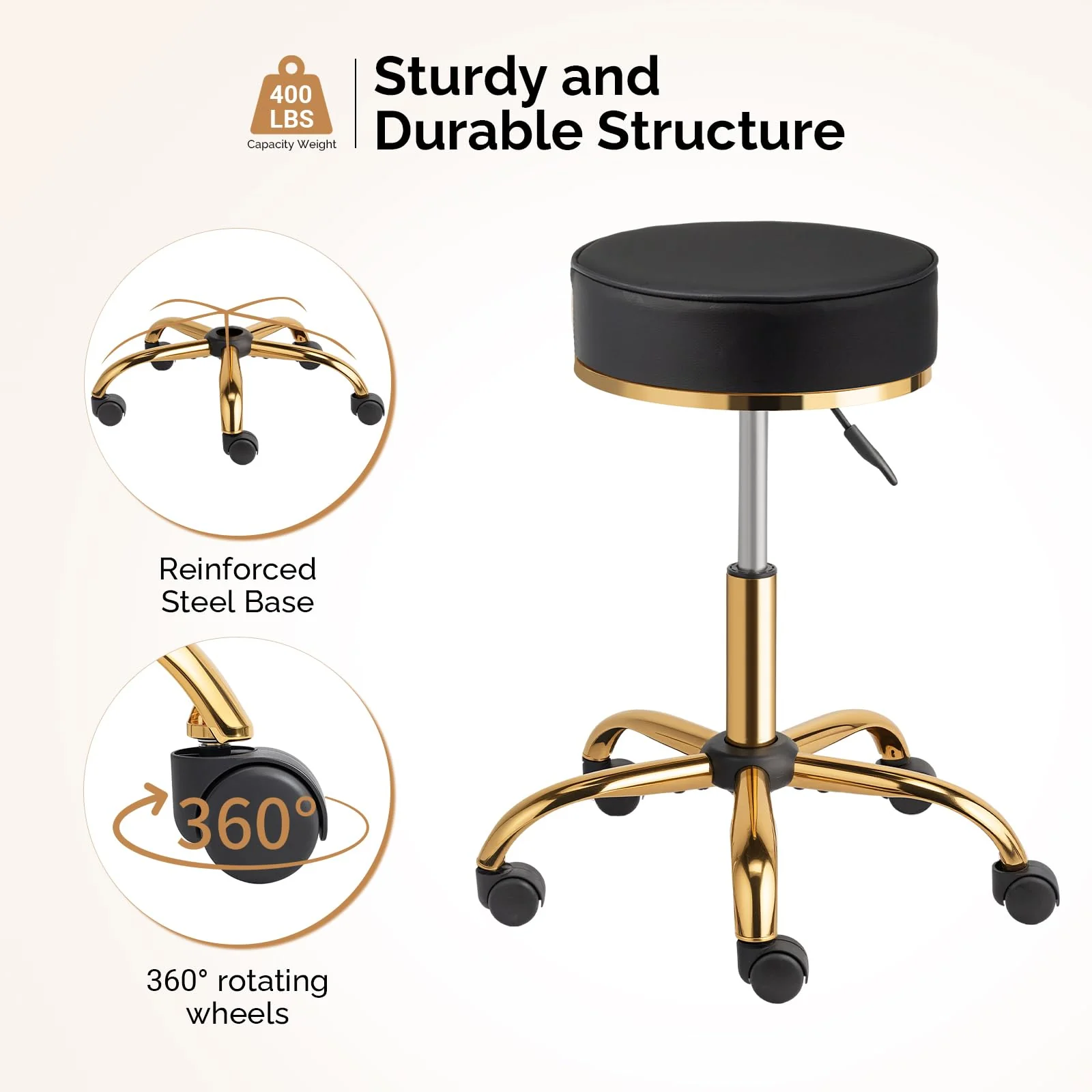 OmySalon Luxury 360° Swivel Hydraulic Adjustable Rolling Round Stool with Wheels - Image 6