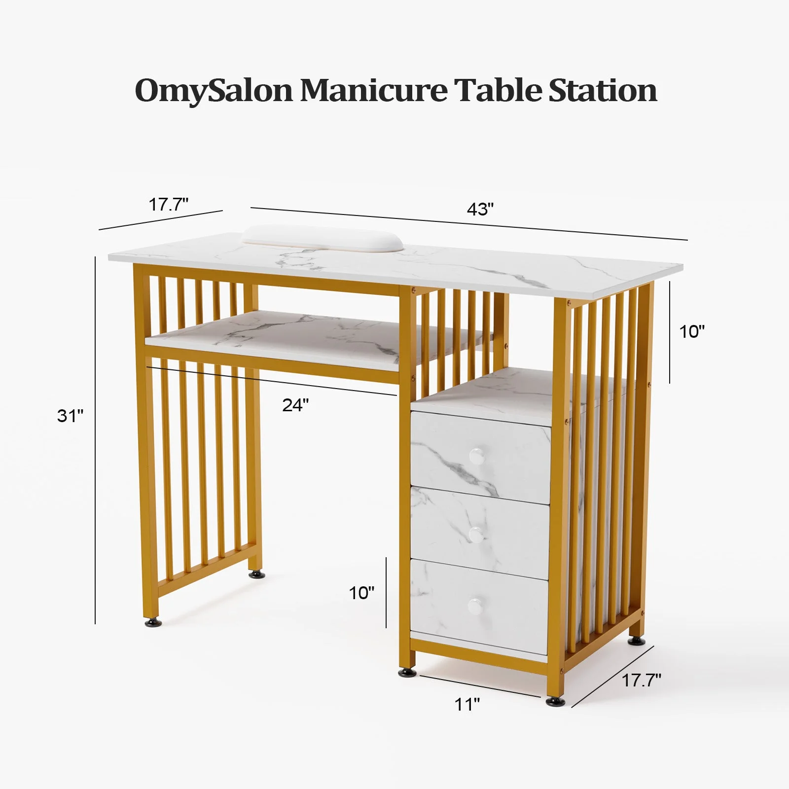 OmySalon Manicure Table w/Wrist Rest & 2-Tier Desktop - Image 9