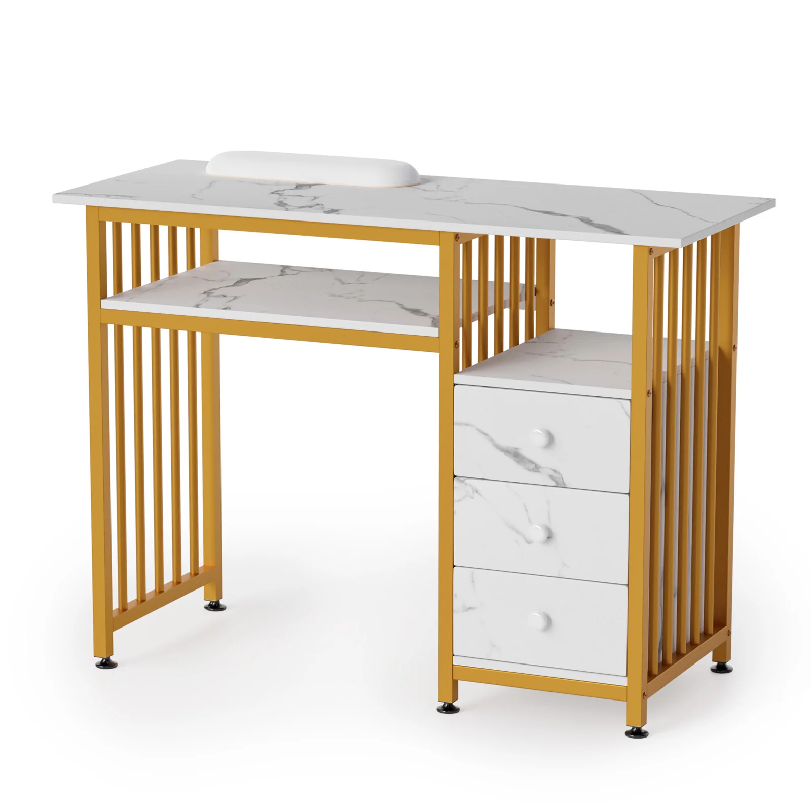 OmySalon MTD Marbling Texture Nail Manicure Table w/Wrist Rest & 2-Tier Desktop 3 Drawers - Image 10