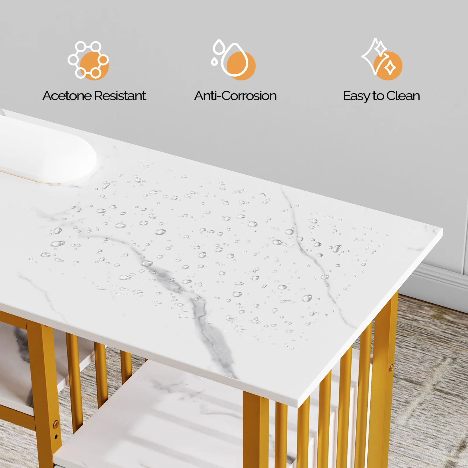 OmySalon MTD Marbling Texture Nail Manicure Table w/Wrist Rest & 2-Tier Desktop 3 Drawers - Image 8