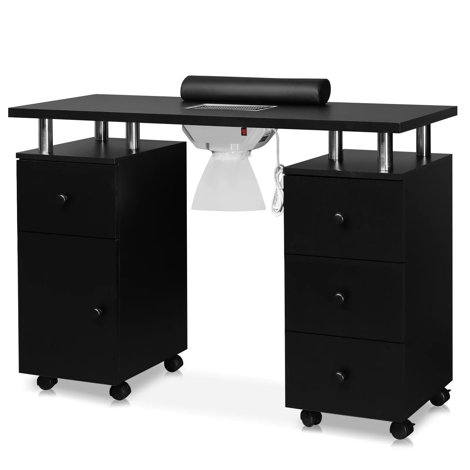 Omysalon MT-DC Nail Manicure Table w/Electric Dust Collector & Wrist Rest & 2 Open Spaces 1 Side Cabinet 4 Drawers - Image 10