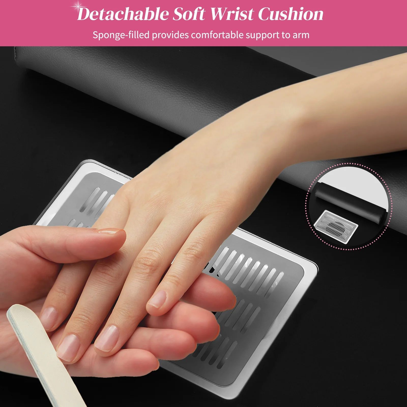 Omysalon MT-DC Nail Manicure Table w/Electric Dust Collector & Wrist Rest & 2 Open Spaces 1 Side Cabinet 4 Drawers - Image 13