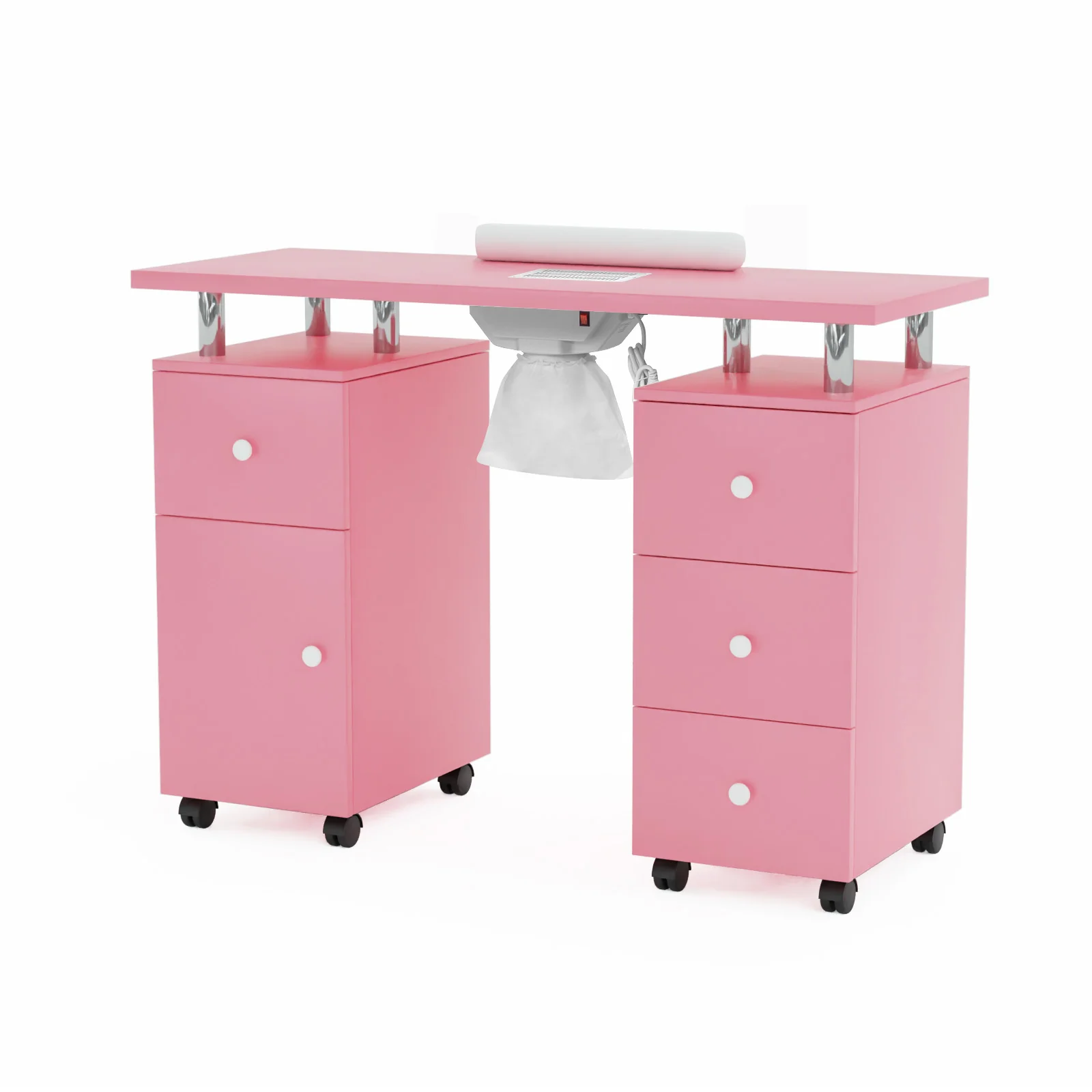 Omysalon MT-DC Nail Manicure Table w/Electric Dust Collector & Wrist Rest & 2 Open Spaces 1 Side Cabinet 4 Drawers - Image 19