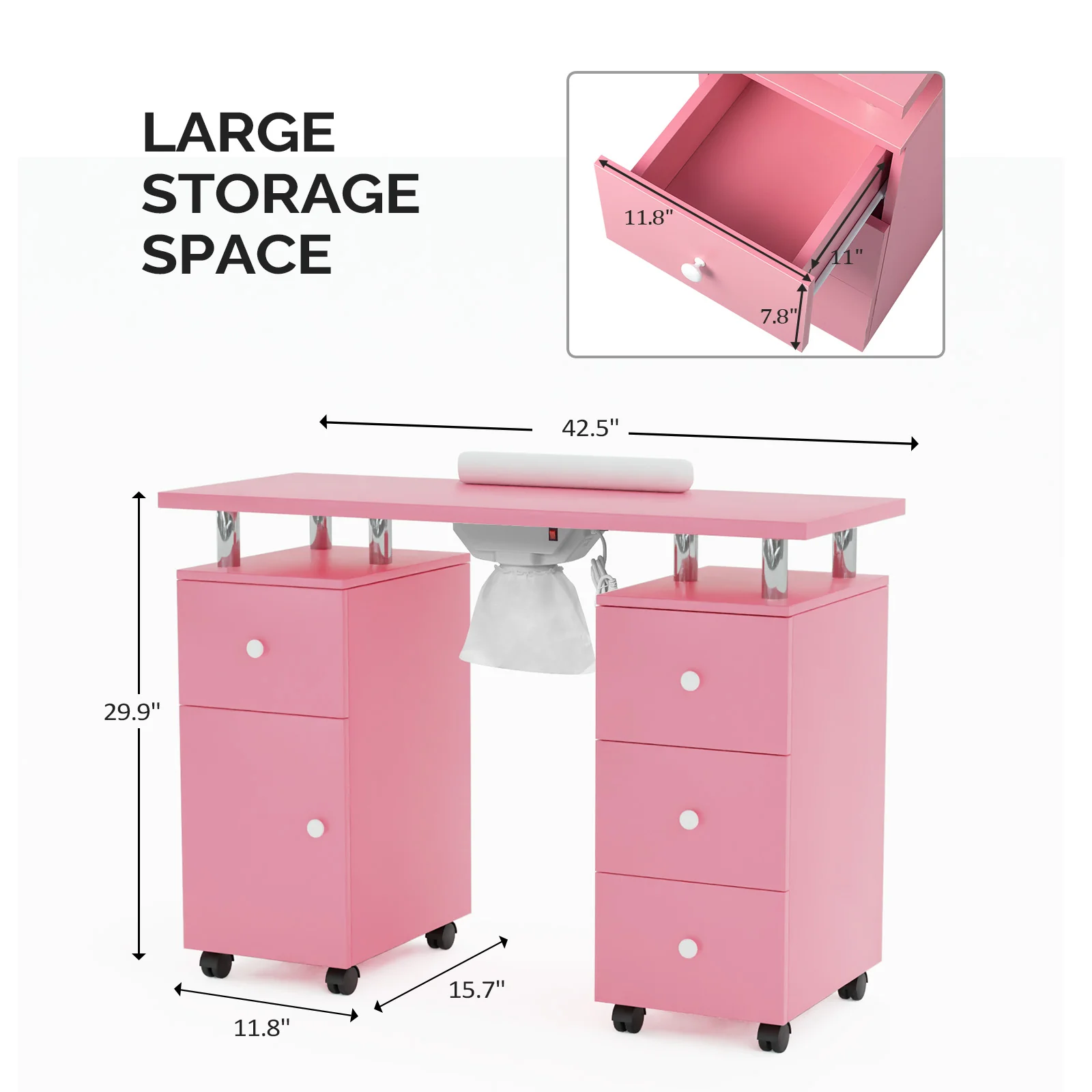 Omysalon MT-DC Nail Manicure Table w/Electric Dust Collector & Wrist Rest & 2 Open Spaces 1 Side Cabinet 4 Drawers - Image 27