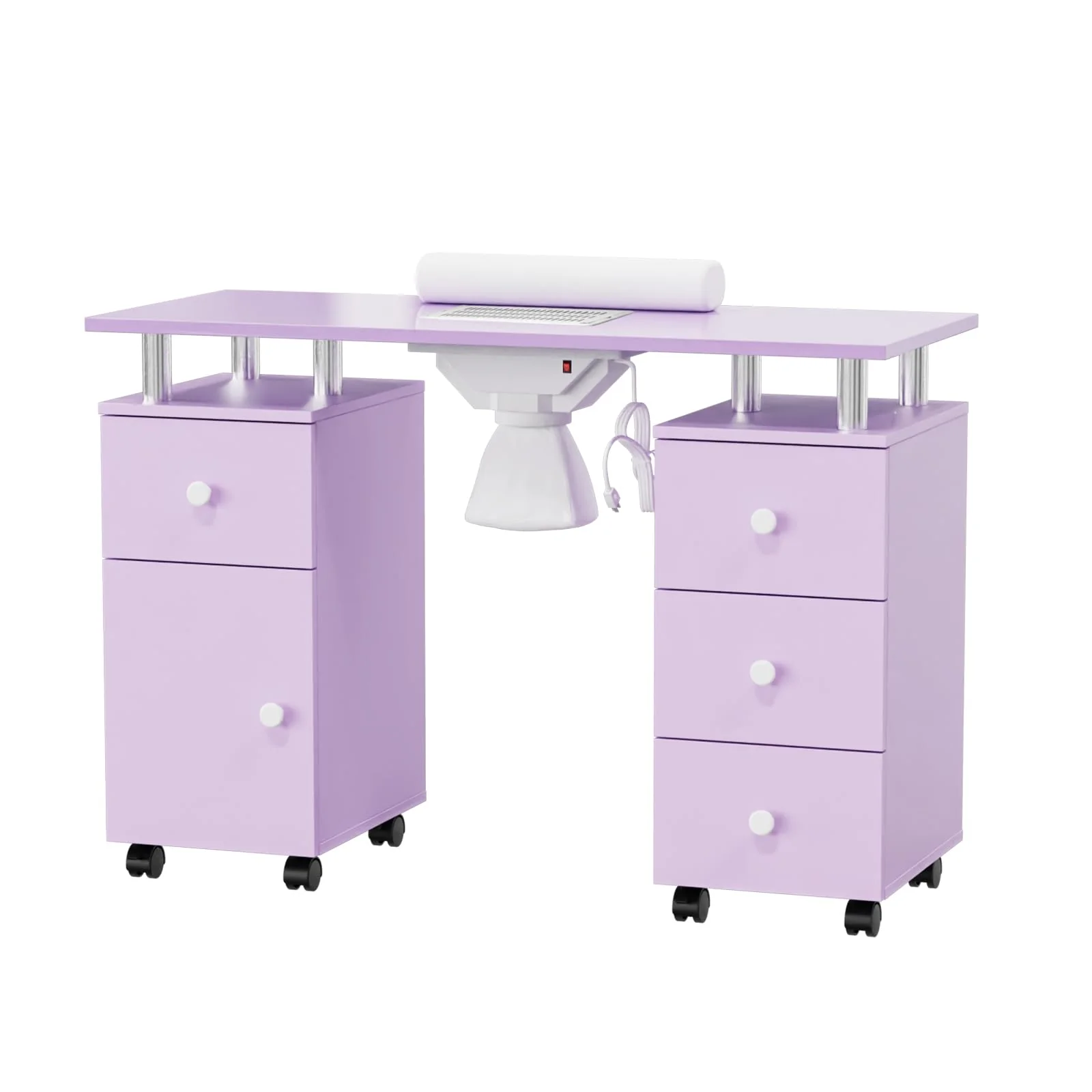 Omysalon MT-DC Nail Manicure Table w/Electric Dust Collector & Wrist Rest & 2 Open Spaces 1 Side Cabinet 4 Drawers - Image 28