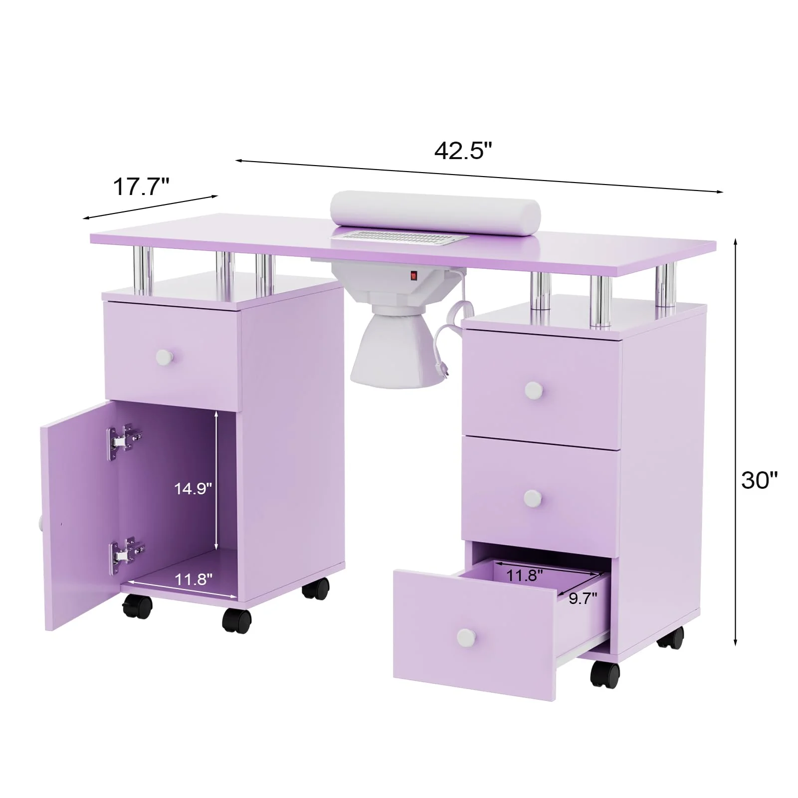 Omysalon MT-DC Nail Manicure Table w/Electric Dust Collector & Wrist Rest & 2 Open Spaces 1 Side Cabinet 4 Drawers - Image 34