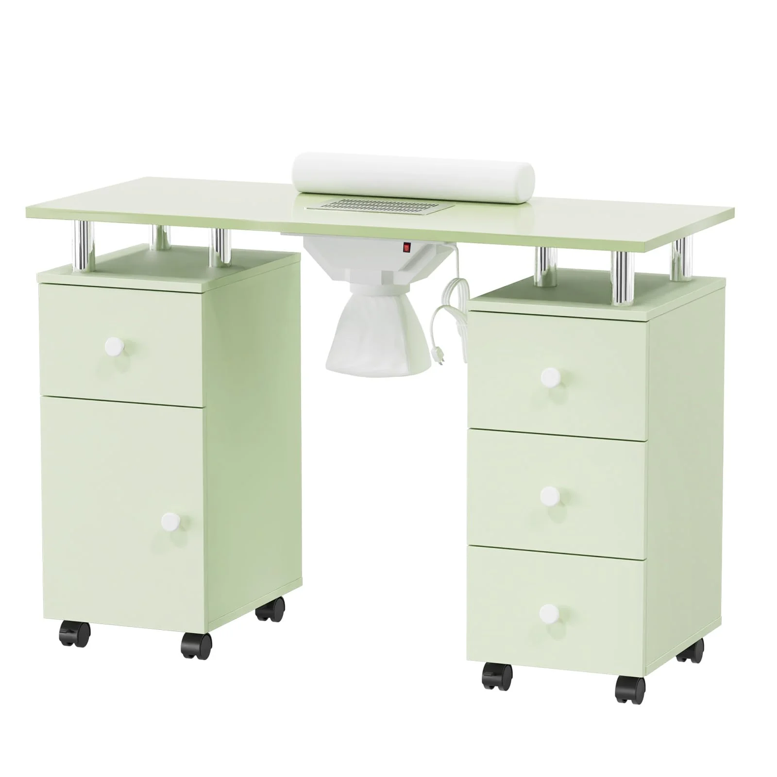 Omysalon MT-DC Nail Manicure Table w/Electric Dust Collector & Wrist Rest & 2 Open Spaces 1 Side Cabinet 4 Drawers - Image 35