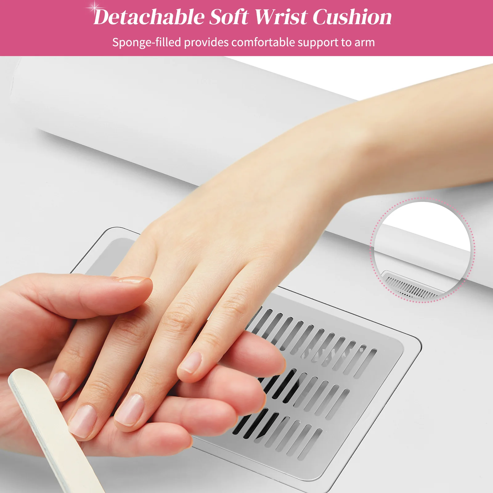 Omysalon MT-DC Nail Manicure Table w/Electric Dust Collector & Wrist Rest & 2 Open Spaces 1 Side Cabinet 4 Drawers - Image 4