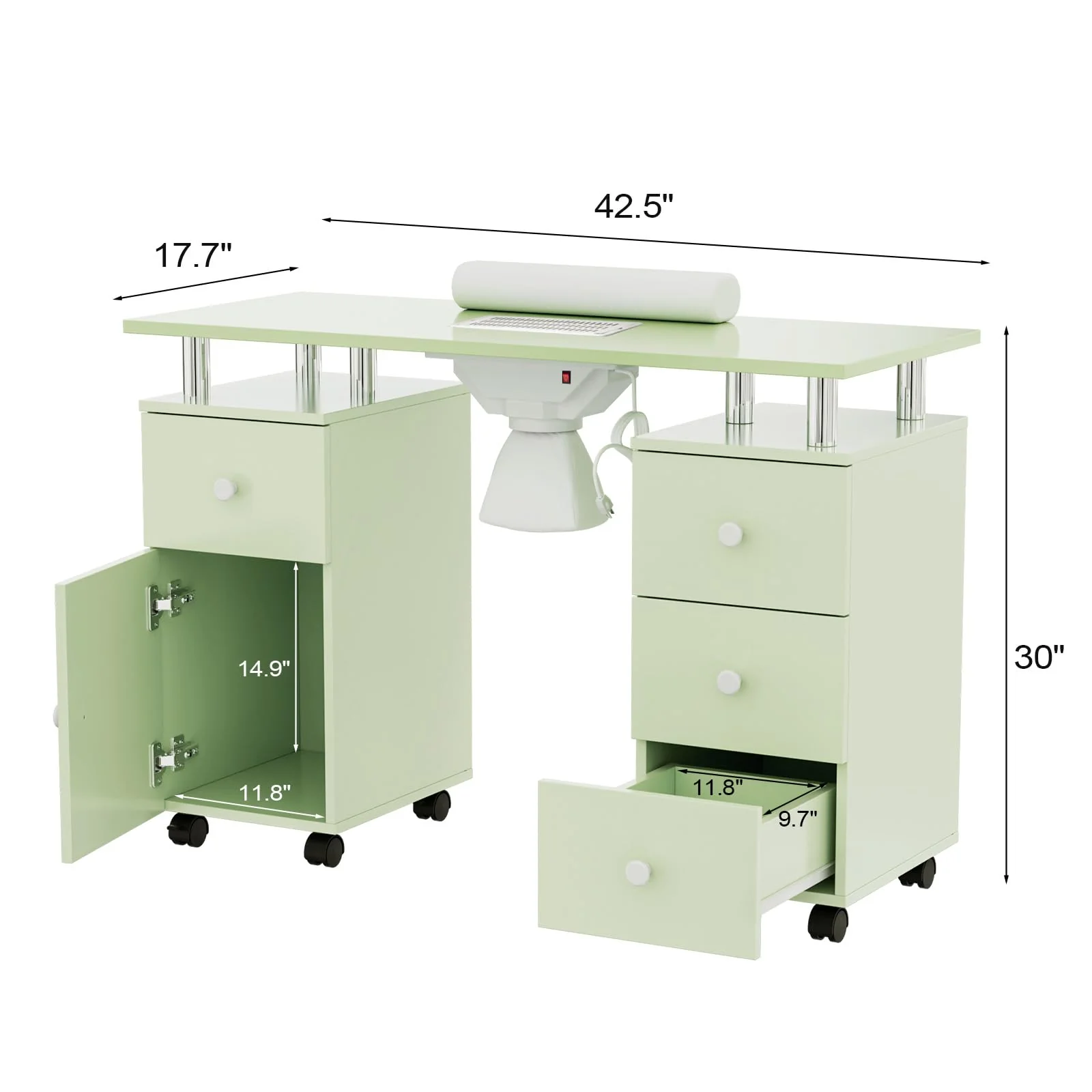 Omysalon MT-DC Nail Manicure Table w/Electric Dust Collector & Wrist Rest & 2 Open Spaces 1 Side Cabinet 4 Drawers - Image 41