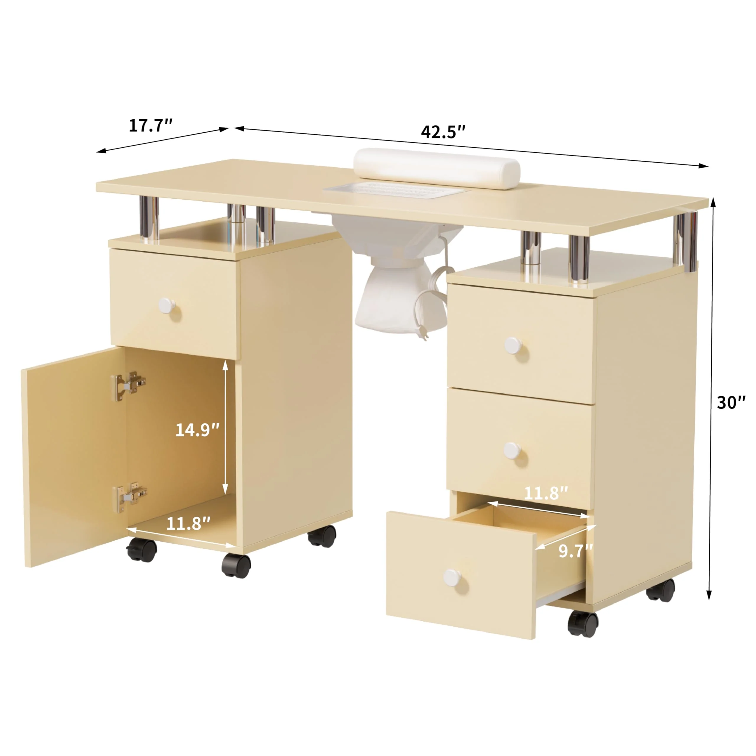 Omysalon MT-DC Nail Manicure Table w/Electric Dust Collector & Wrist Rest & 2 Open Spaces 1 Side Cabinet 4 Drawers - Image 48