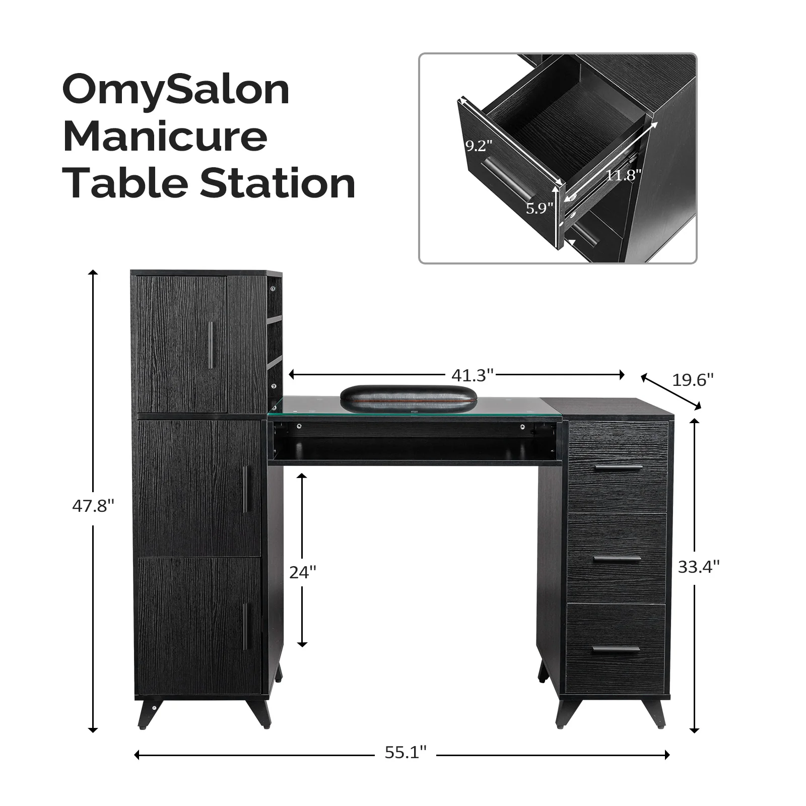 Omysalon MTD Nail Manicure Table w/Glass Top & Wrist Rest - Image 18