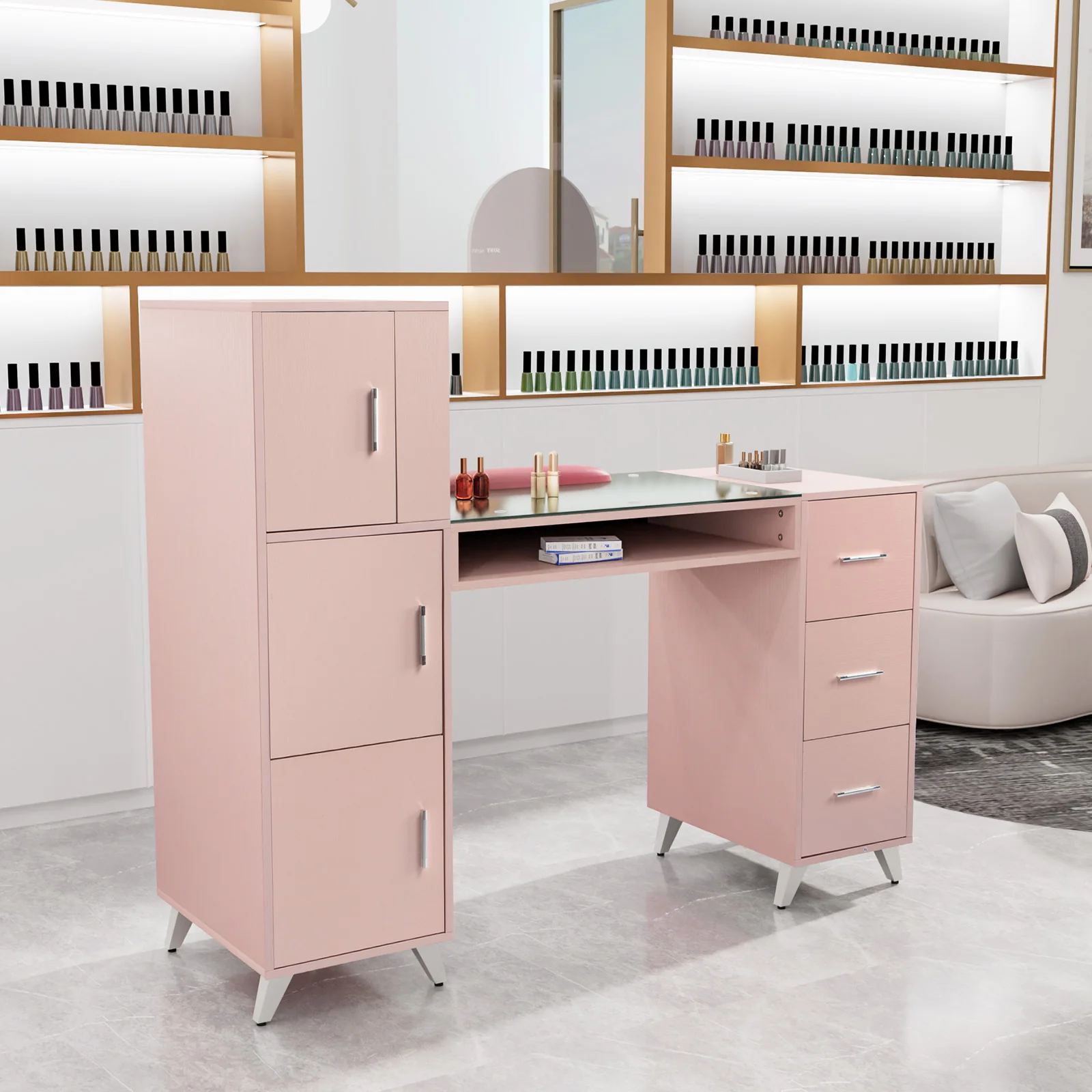 Omysalon MTD Nail Manicure Table w/Glass Top & Wrist Rest - Image 20