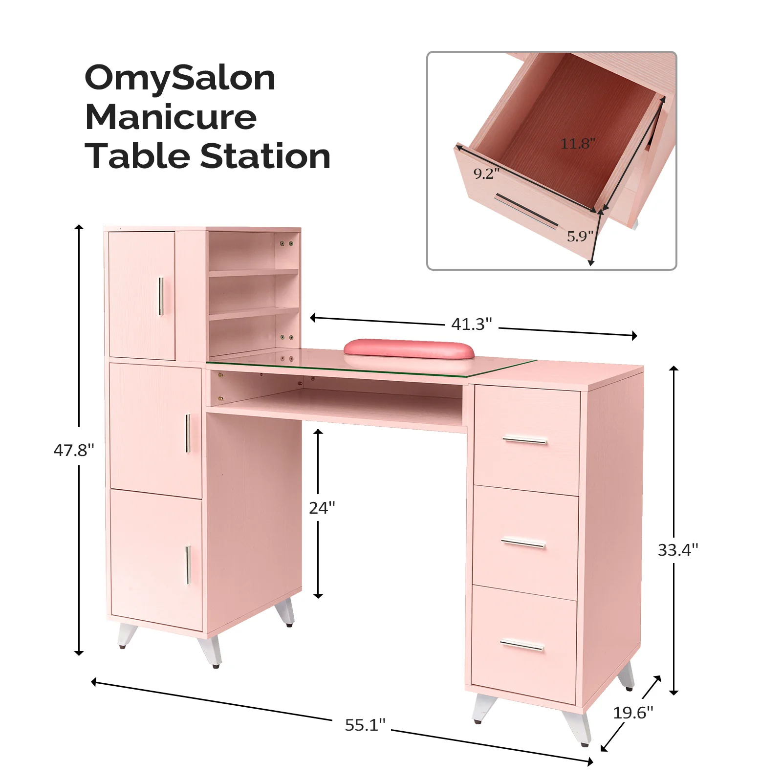Omysalon MTD Nail Manicure Table w/Glass Top & Wrist Rest - Image 27