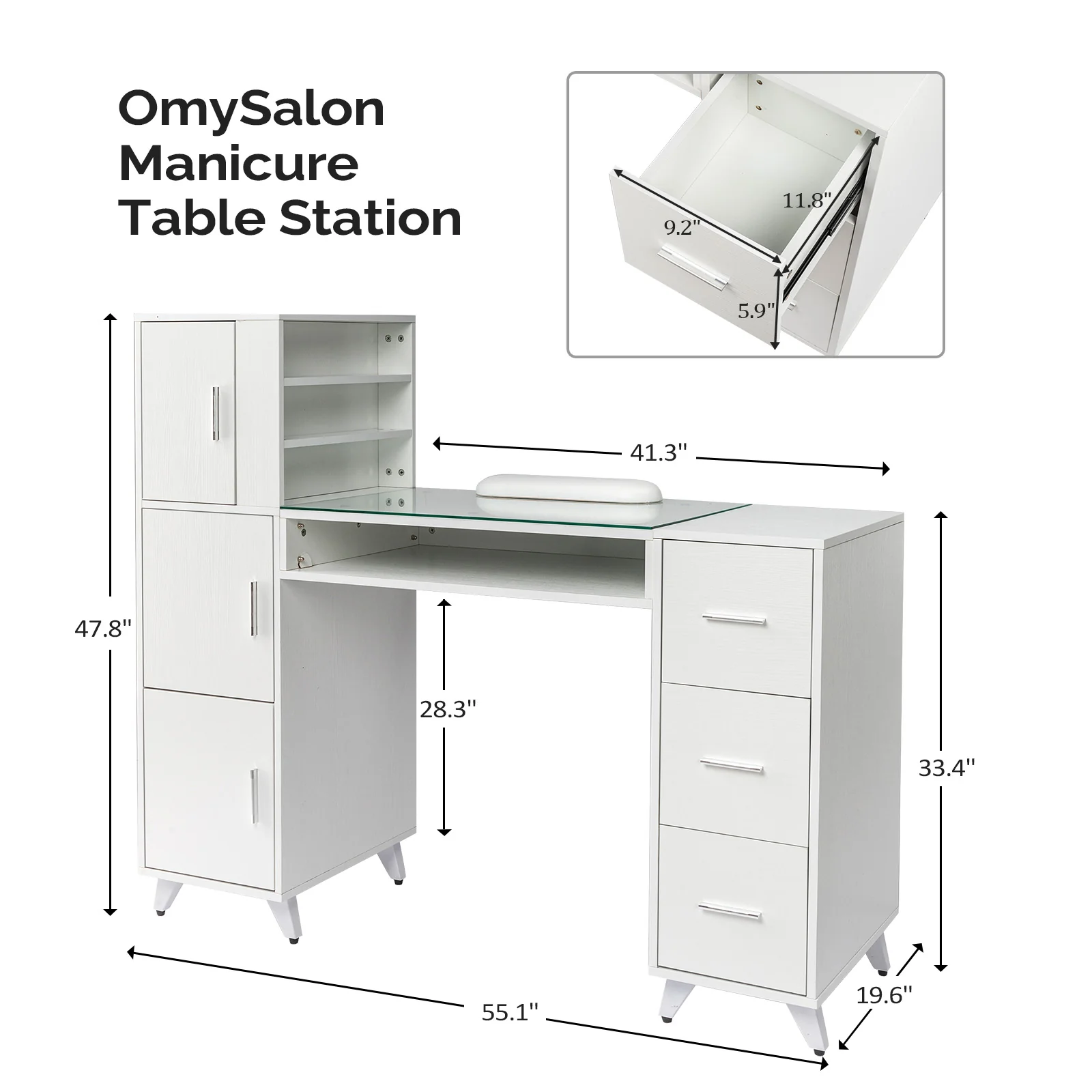 Omysalon MTD Nail Manicure Table w/Glass Top & Wrist Rest - Image 9