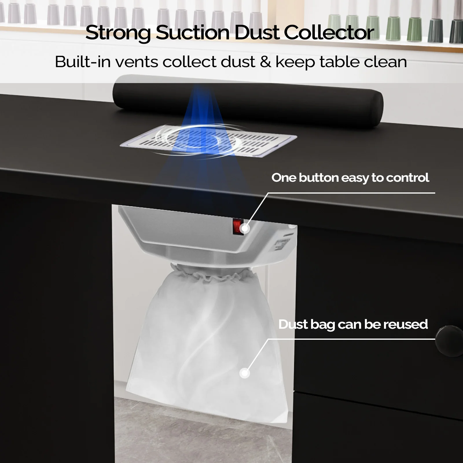 Omysalon 4DMT-DC Nail Manicure Table w/Electric Dust Collector & Wrist Rest & 1 Large Cabinet 4 Drawers - Image 11