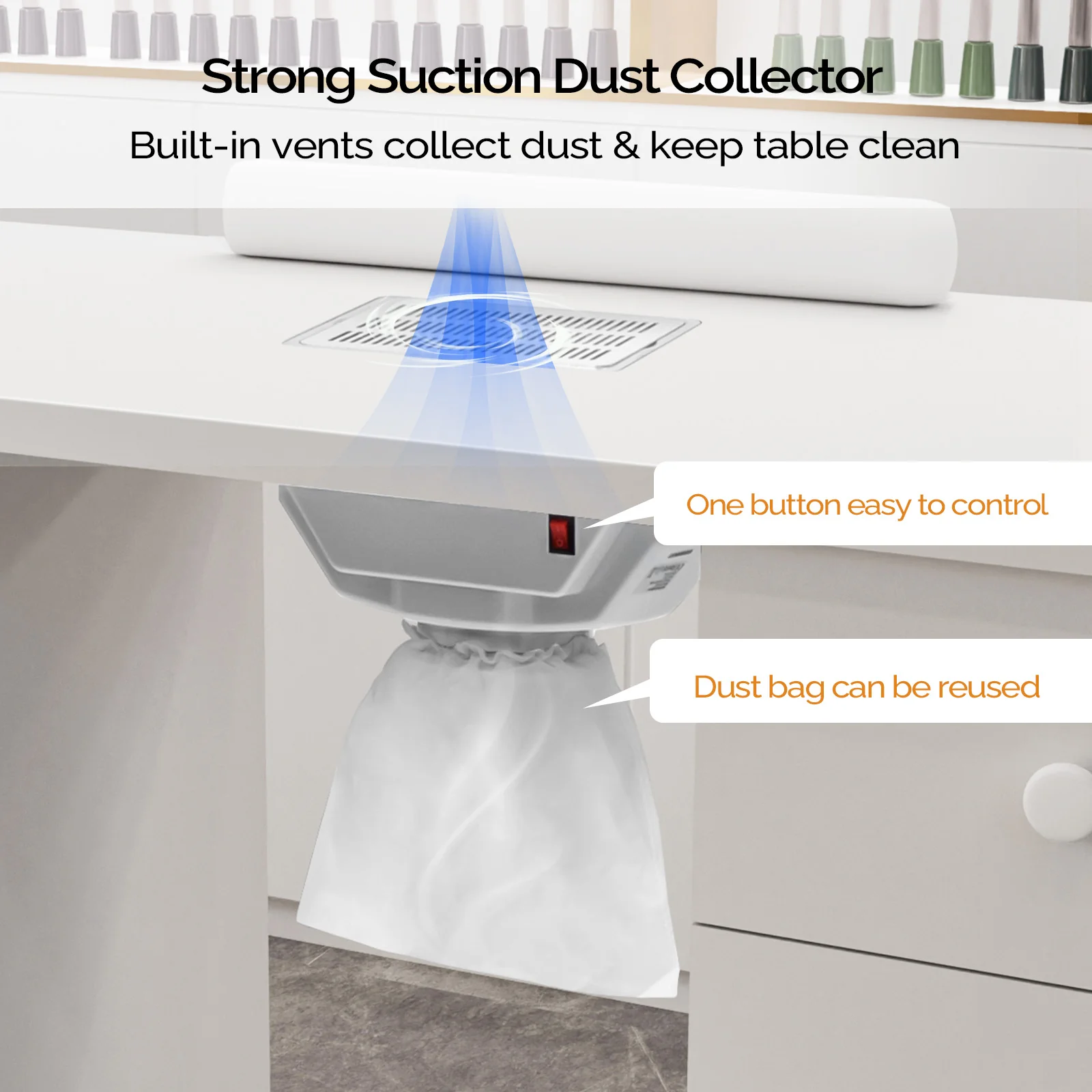 Omysalon 4DMT-DC Nail Manicure Table w/Electric Dust Collector & Wrist Rest & 1 Large Cabinet 4 Drawers - Image 3