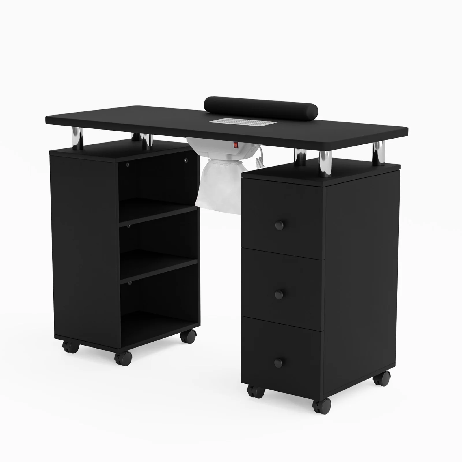 Omysalon 3DMT-DC Nail Manicure Table w/Electric Dust Collector & Wrist Rest & 3 Layers Open Side Cabinets 3 Drawers - Image 10