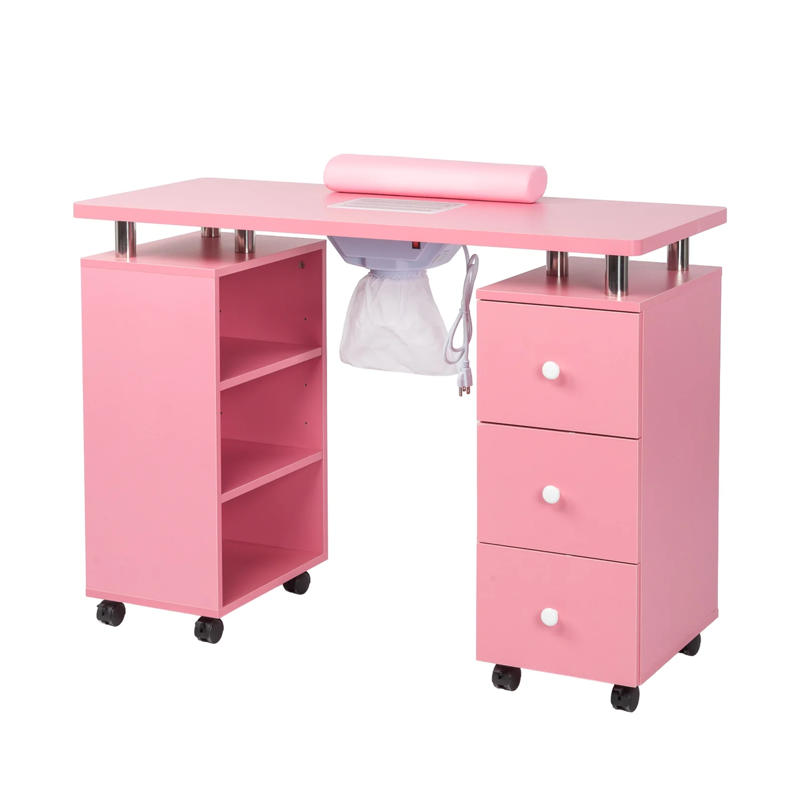 Omysalon 3DMT-DC Nail Manicure Table w/Electric Dust Collector & Wrist Rest & 3 Layers Open Side Cabinets 3 Drawers - Image 19
