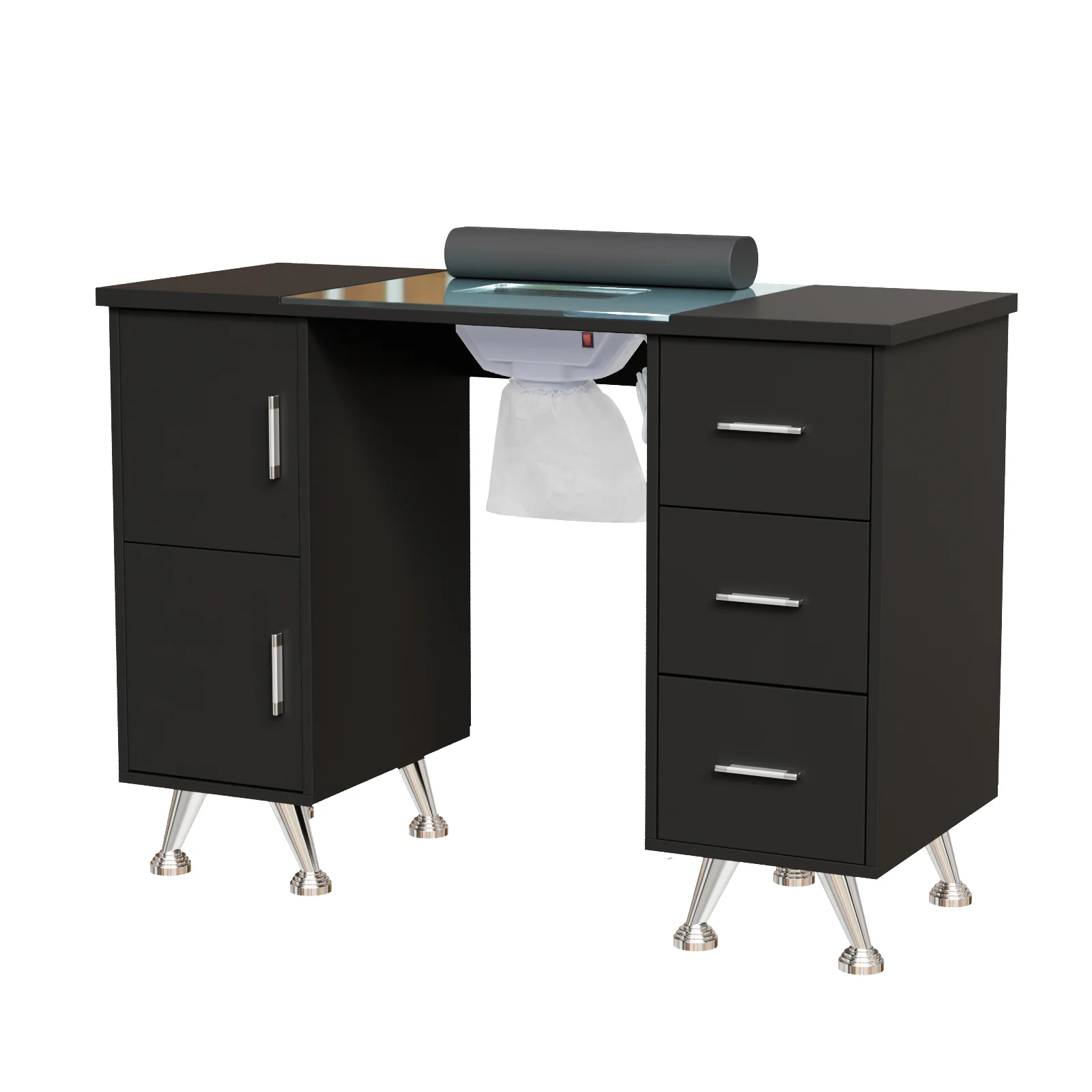 OmySalon MTDGL Nail Manicure Table w/Glass Top & Electric Dust Collector & Wrist Rest - Image 10