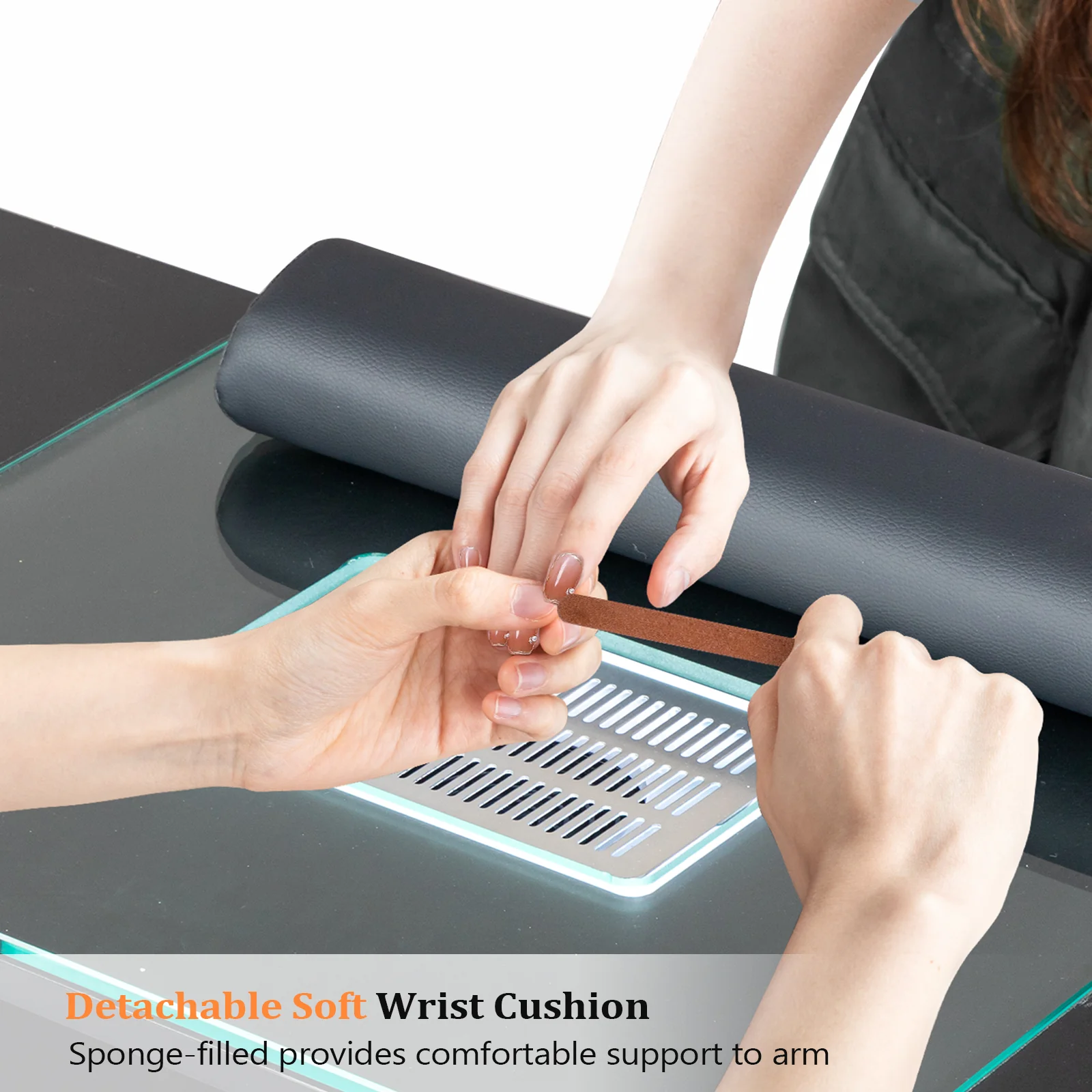 OmySalon MTDGL Nail Manicure Table w/Glass Top & Electric Dust Collector & Wrist Rest - Image 13