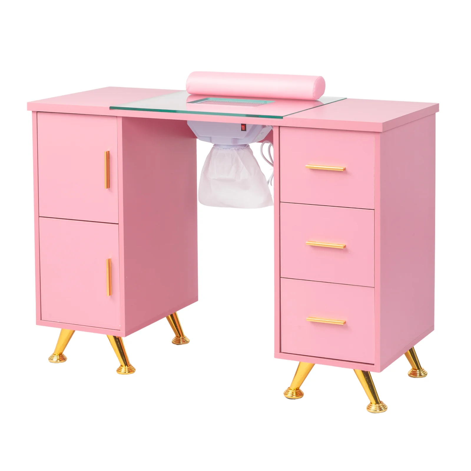OmySalon MTDGL Nail Manicure Table w/Glass Top & Electric Dust Collector & Wrist Rest - Image 19