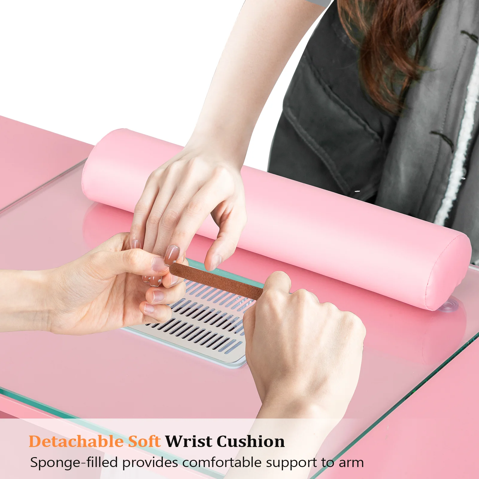 OmySalon MTDGL Nail Manicure Table w/Glass Top & Electric Dust Collector & Wrist Rest - Image 22