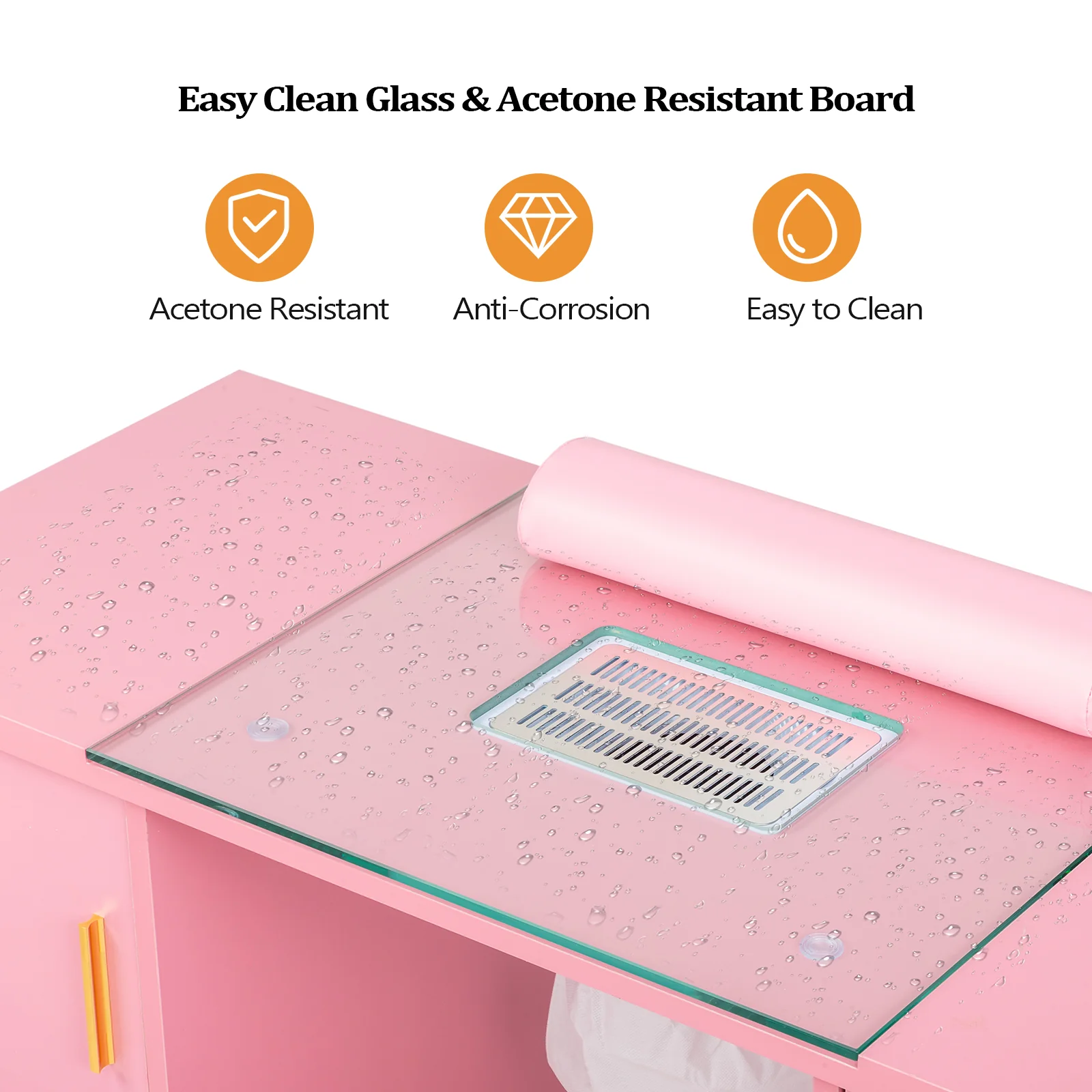 OmySalon MTDGL Nail Manicure Table w/Glass Top & Electric Dust Collector & Wrist Rest - Image 23