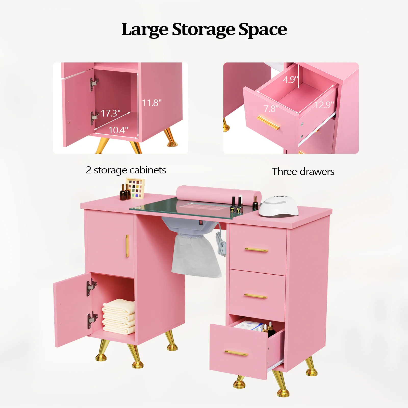 OmySalon MTDGL Nail Manicure Table w/Glass Top & Electric Dust Collector & Wrist Rest - Image 25