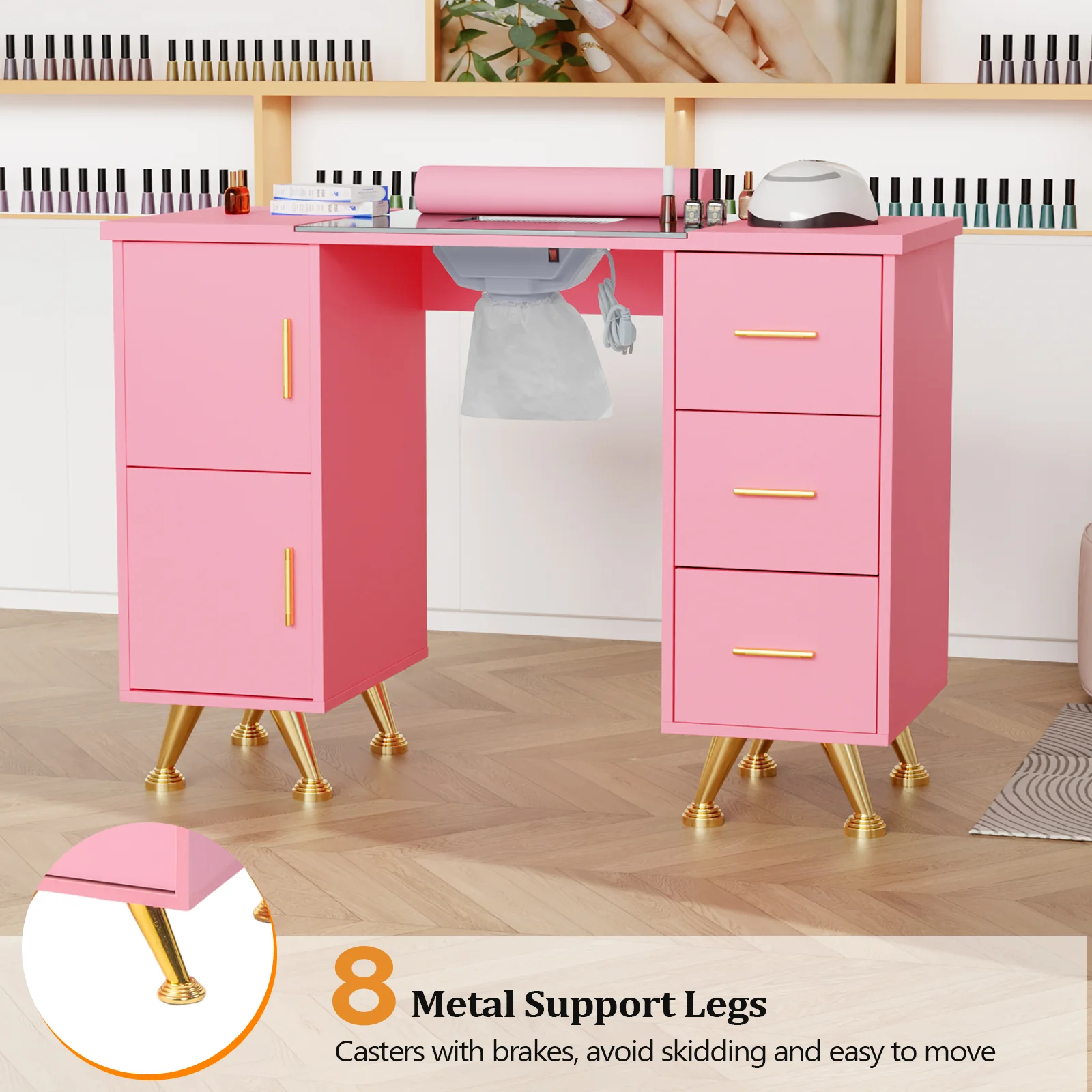 OmySalon MTDGL Nail Manicure Table w/Glass Top & Electric Dust Collector & Wrist Rest - Image 26
