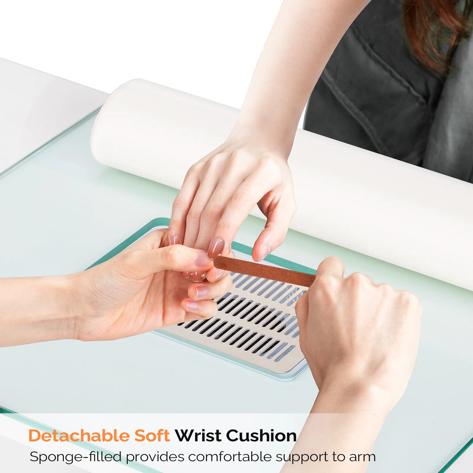 OmySalon MTDGL Nail Manicure Table w/Glass Top & Electric Dust Collector & Wrist Rest - Image 4