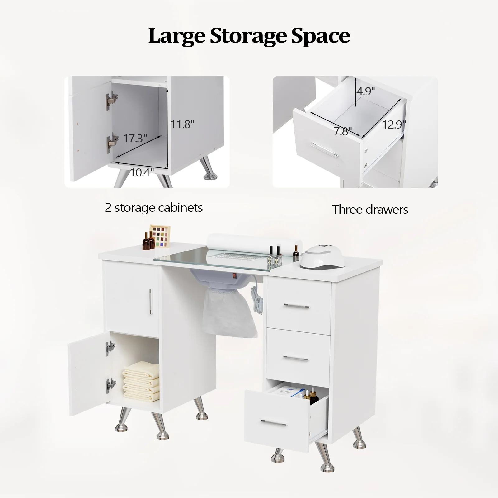 OmySalon MTDGL Nail Manicure Table w/Glass Top & Electric Dust Collector & Wrist Rest - Image 7