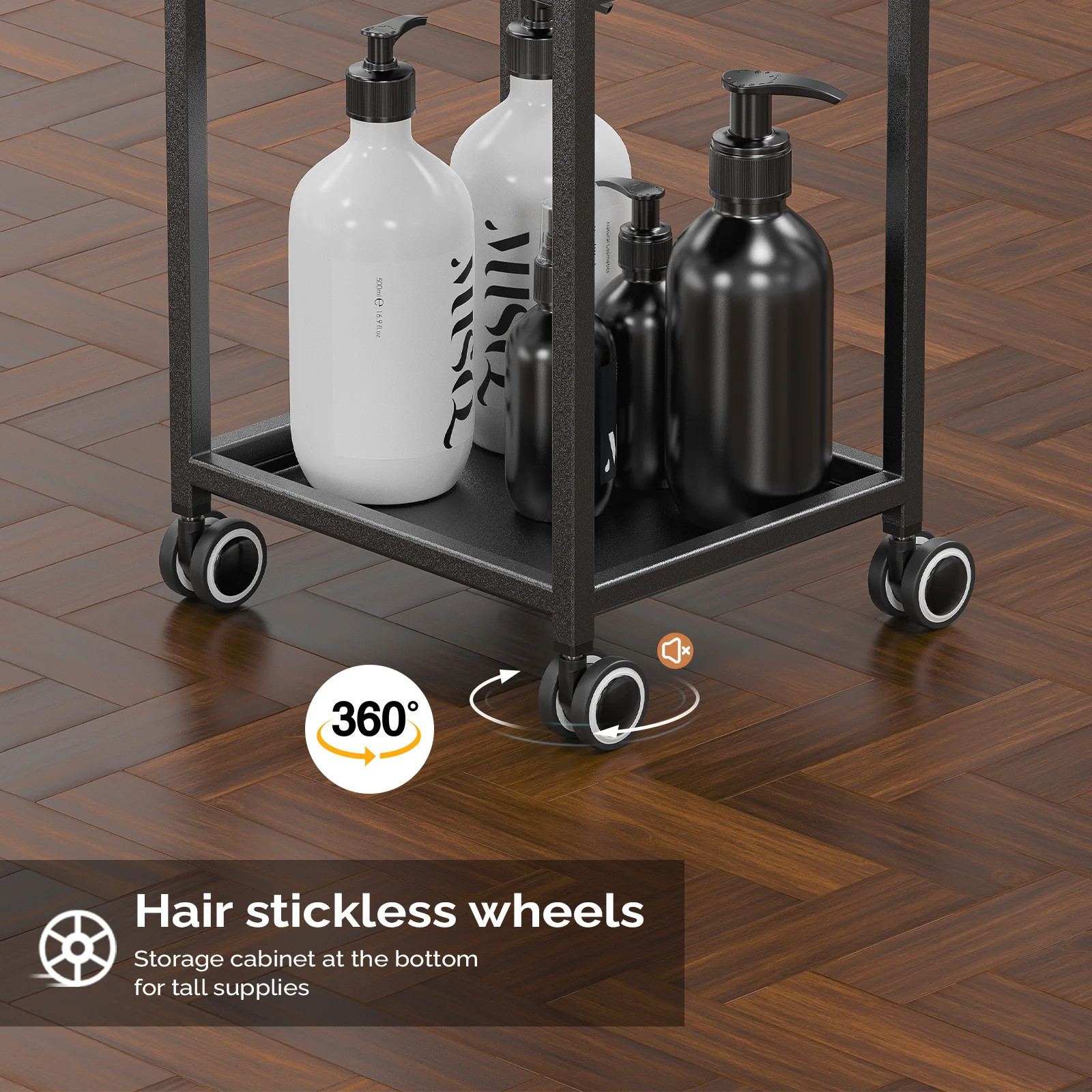 OmySalon ST1901 Metal Rolling Salon Trolley Cart w/2 Lockable Drawers 2 Magnetic Bowls 2 Storage Baskets - Image 5