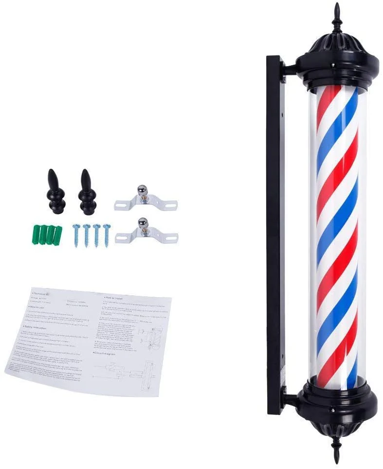 OmySalon 41in Rome Style Barber Pole LED Light with Rotating Red White Blue LED Strips - Image 6