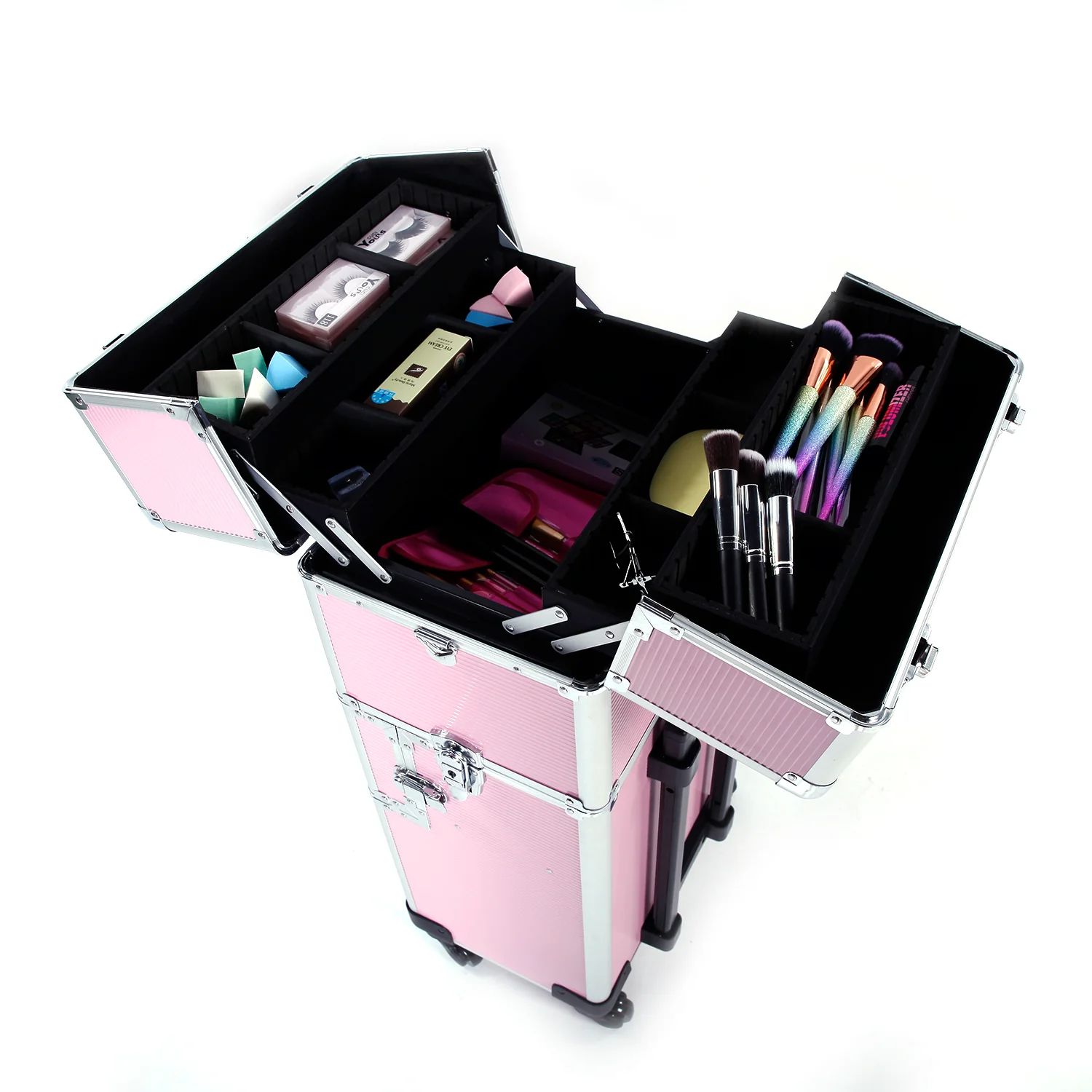 Omysalon MCA201 2-in-1 Aluminum Rolling Makeup Cosmetic Organizer Train Case - Image 13
