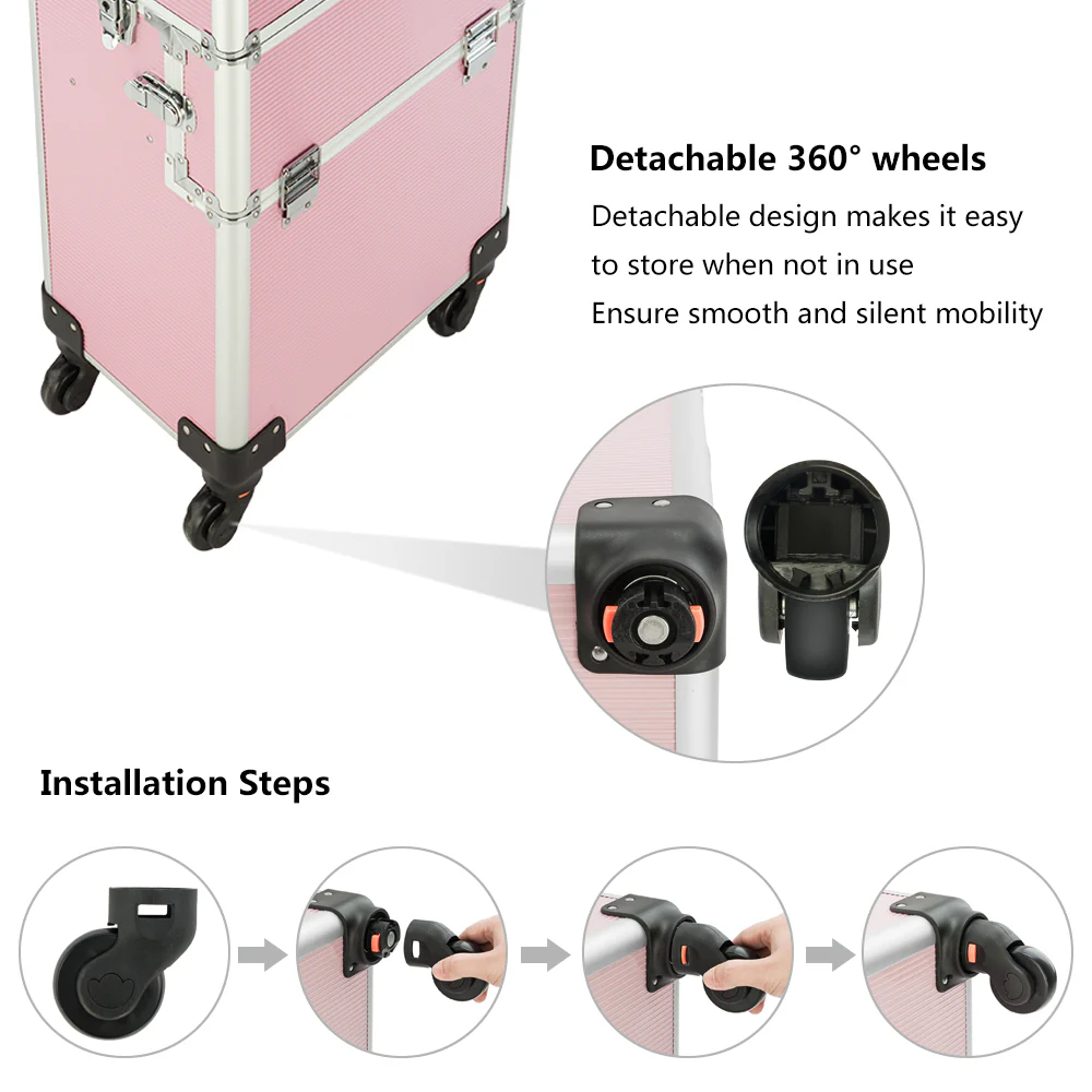 Omysalon MCA201 2-in-1 Aluminum Rolling Makeup Cosmetic Organizer Train Case - Image 21