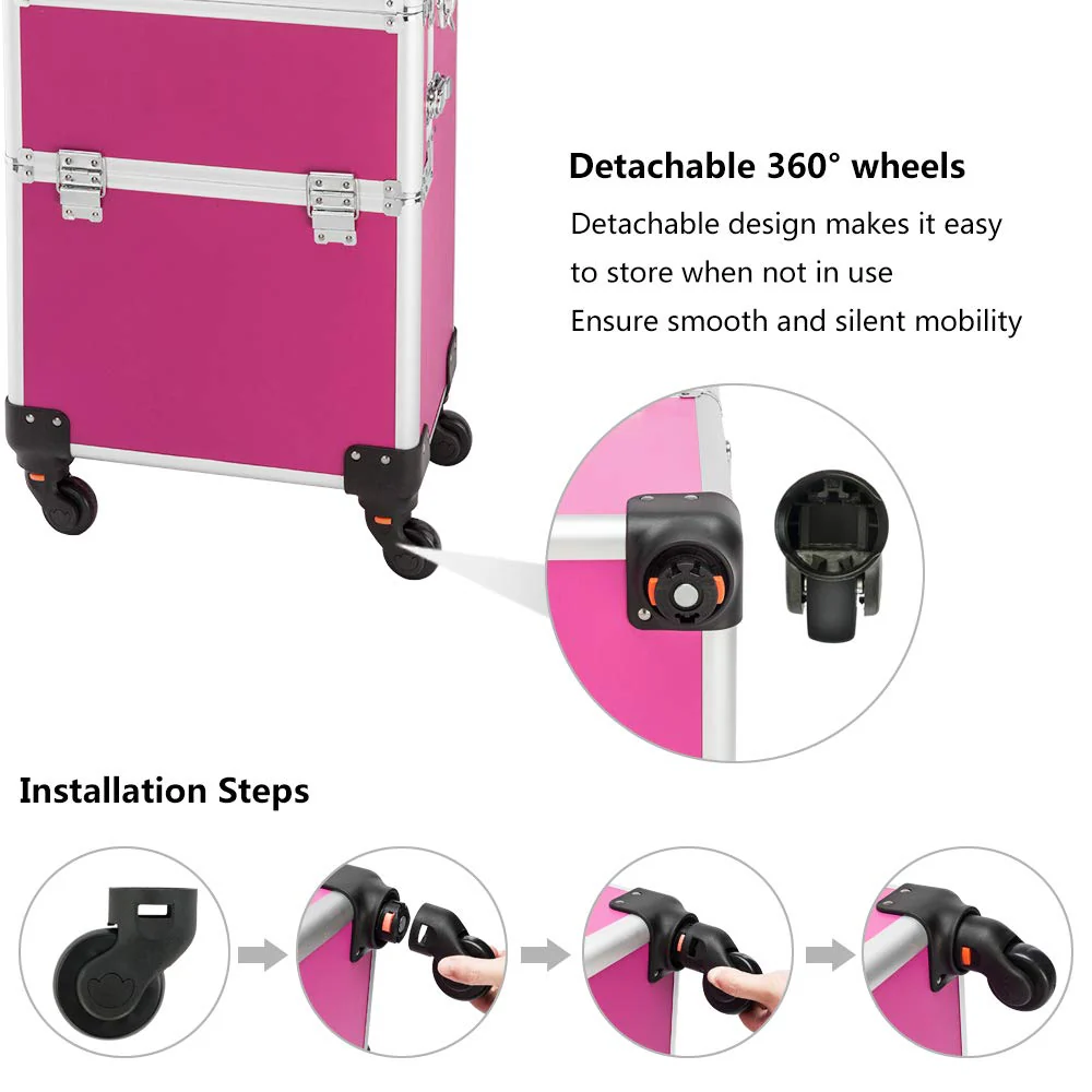 Omysalon MCA301 2-in-1 Aluminum Rolling Makeup Train Organizer - Image 6
