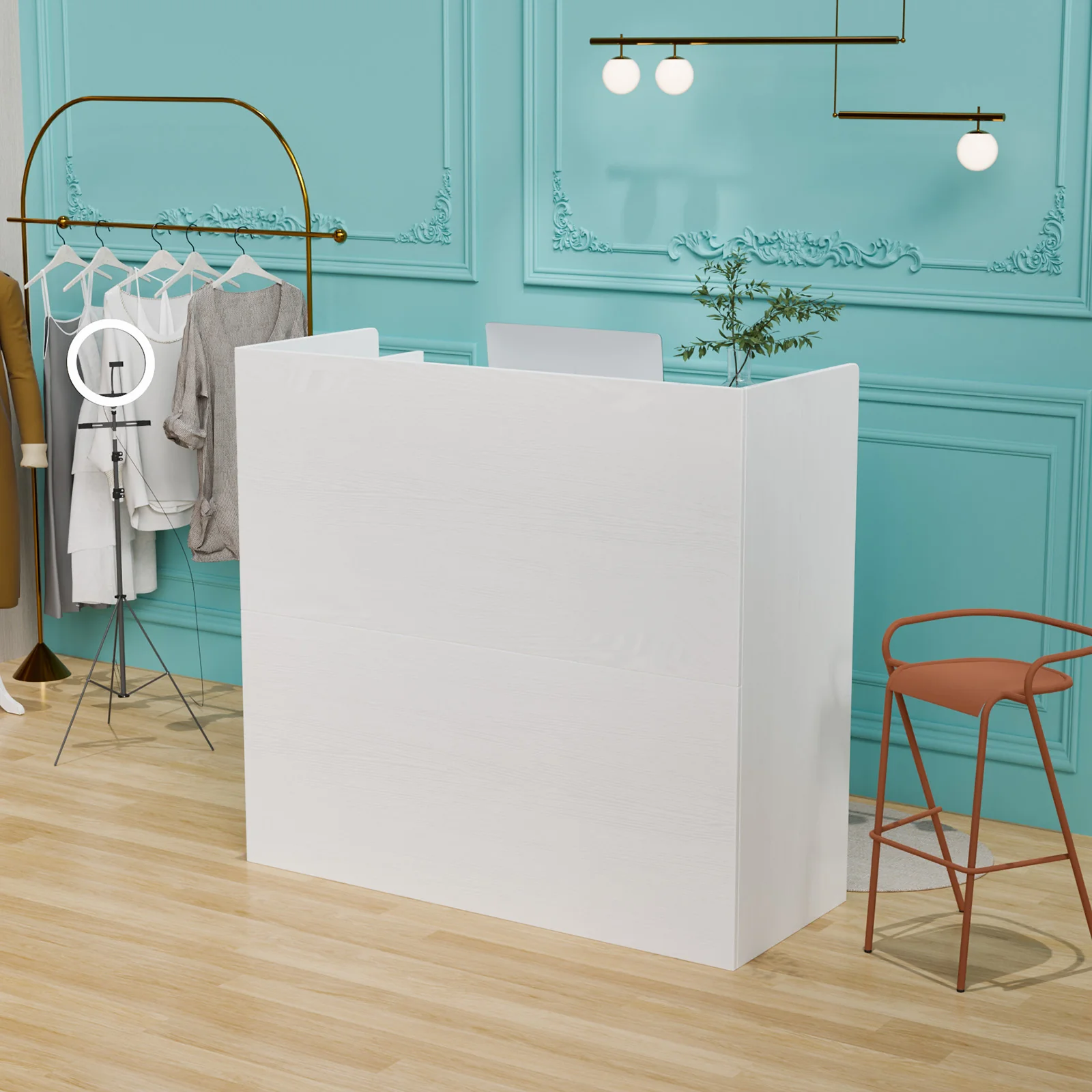 OmySalon OSRD-H Modern Computer Reception Desk with Lockable Drawers Storage Cabinet & Shelf - Image 15