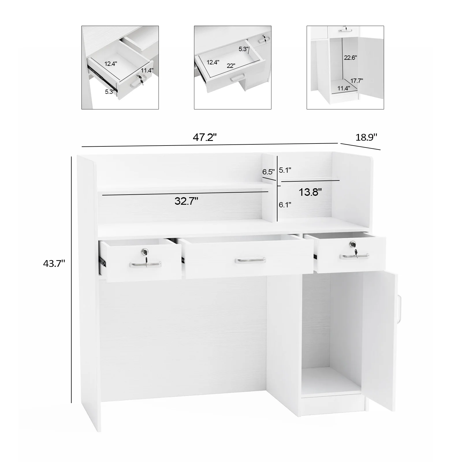 OmySalon OSRD-H Modern Computer Reception Desk with Lockable Drawers Storage Cabinet & Shelf - Image 16