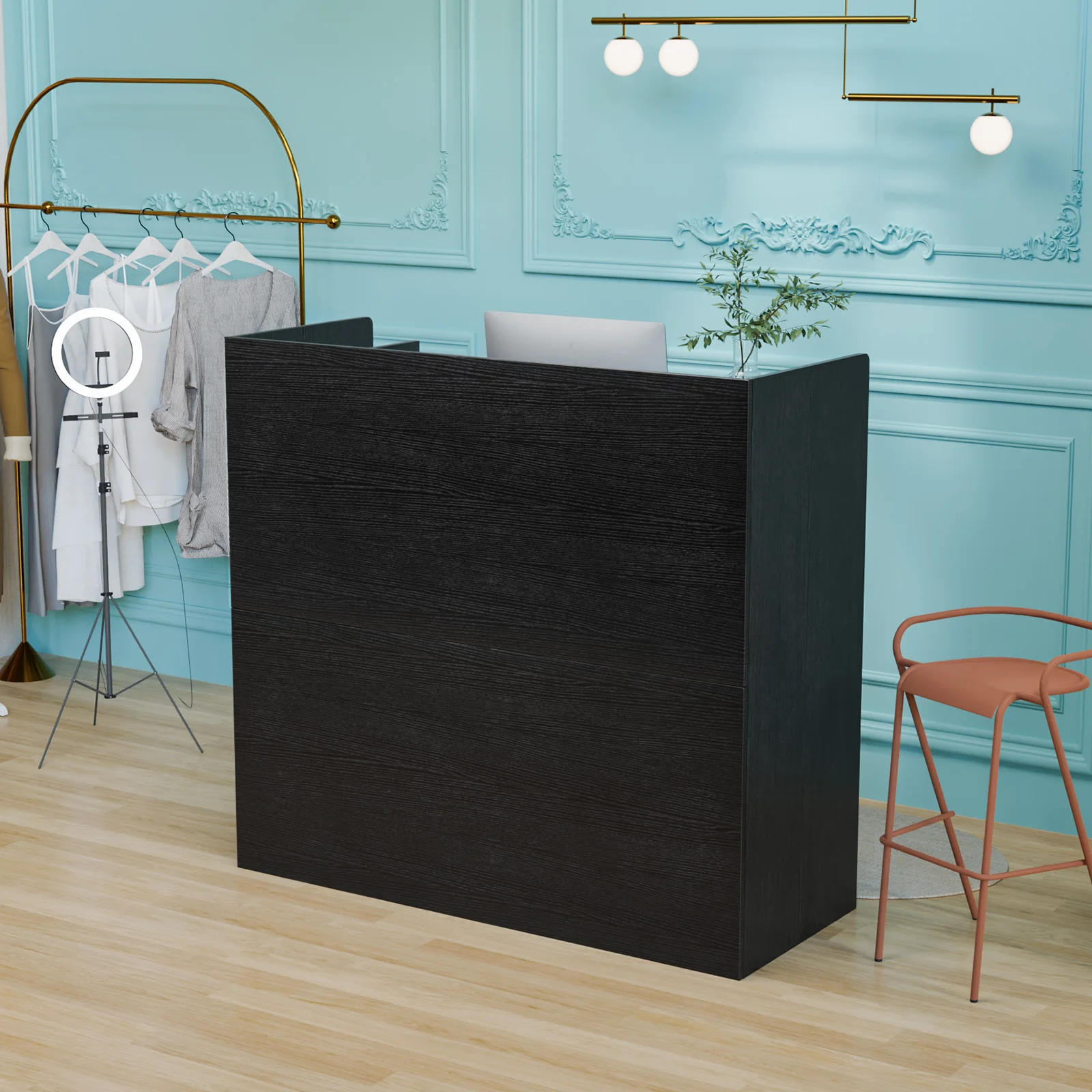 OmySalon OSRD-H Modern Computer Reception Desk with Lockable Drawers Storage Cabinet & Shelf - Image 7
