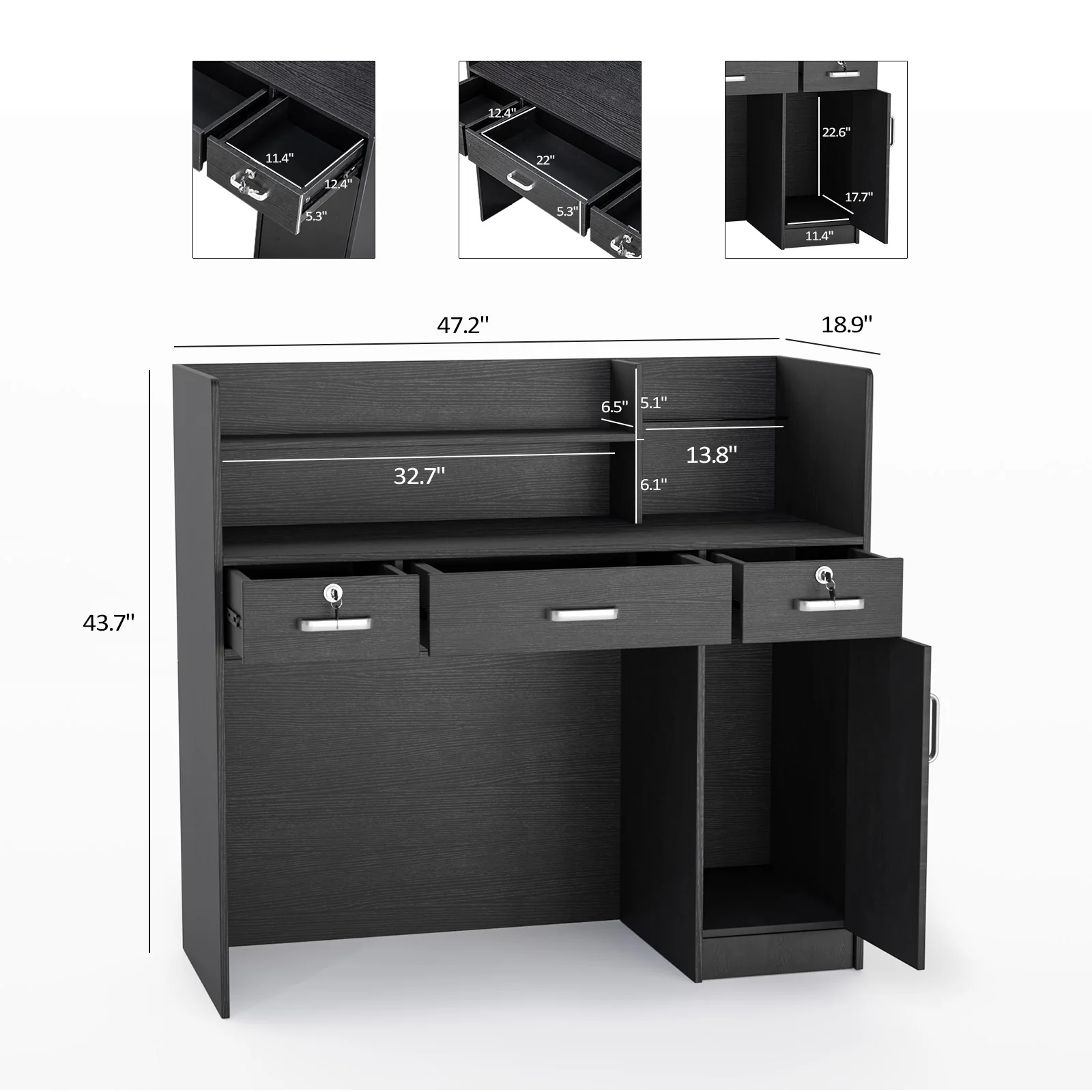 OmySalon OSRD-H Modern Computer Reception Desk with Lockable Drawers Storage Cabinet & Shelf - Image 8
