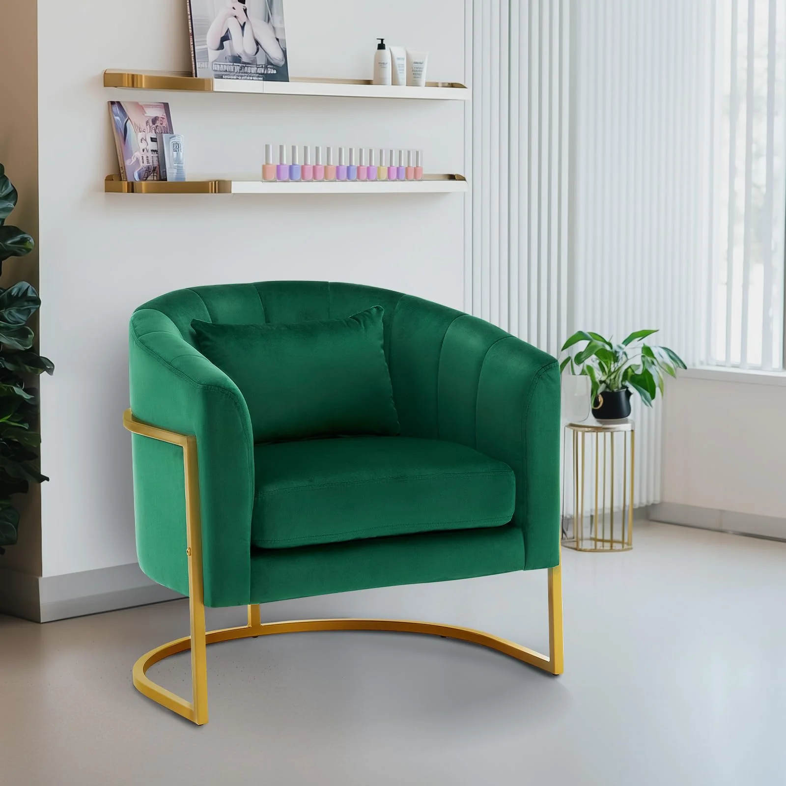 OmySalon Modern Velvet Vanity Manicure Chair with Gold Metal Support & Comfotable Armrest Pillow - Image 10