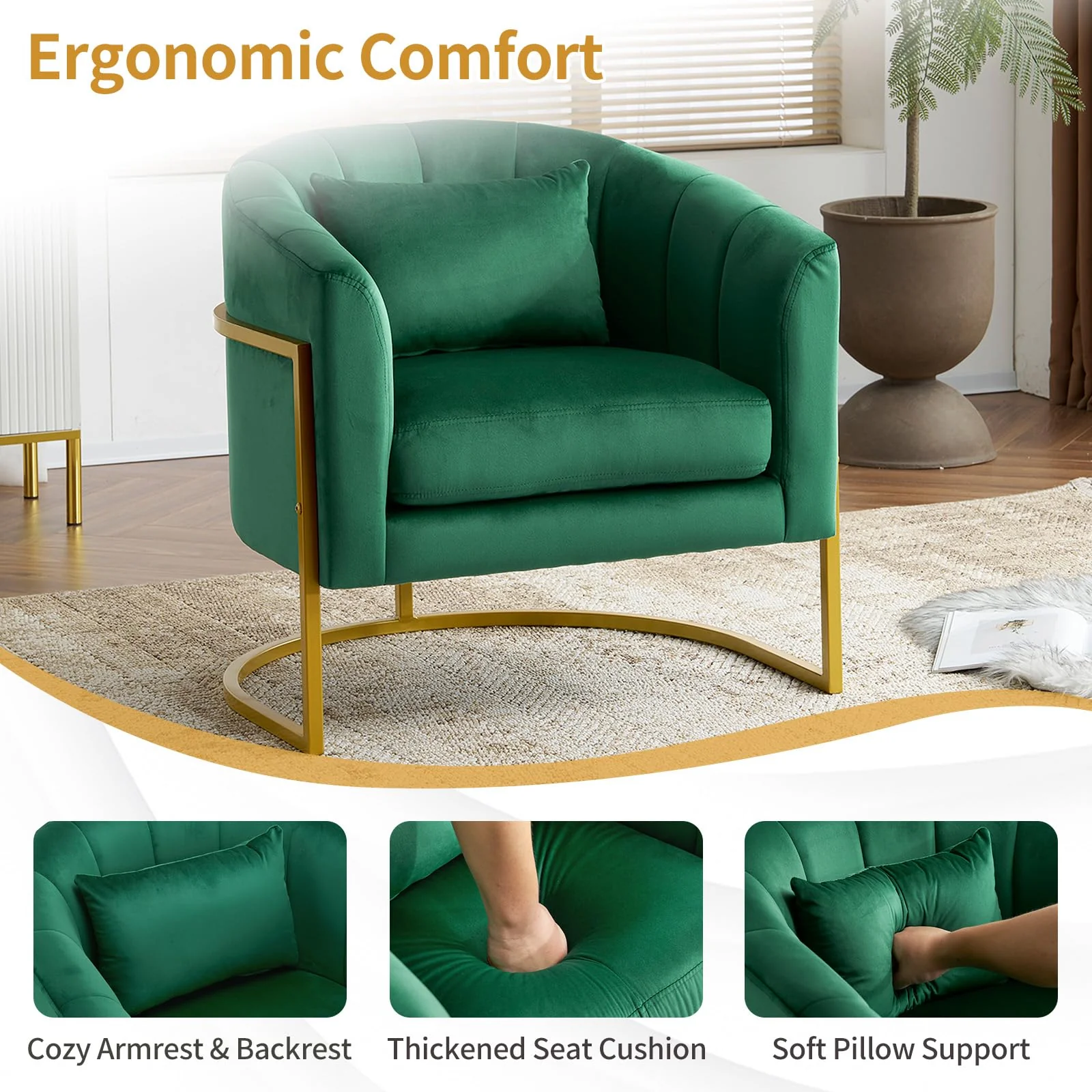 OmySalon Modern Velvet Vanity Manicure Chair with Gold Metal Support & Comfotable Armrest Pillow - Image 12