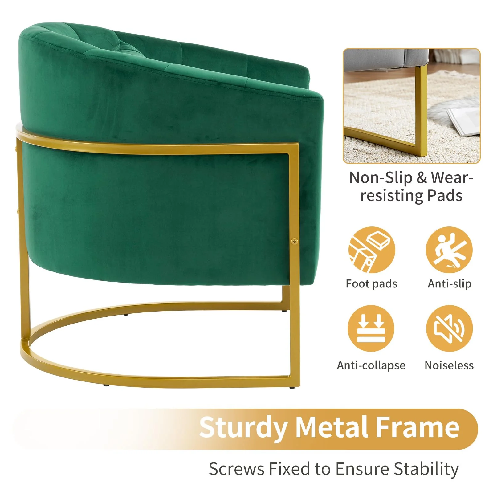 OmySalon Modern Velvet Vanity Manicure Chair with Gold Metal Support & Comfotable Armrest Pillow - Image 14