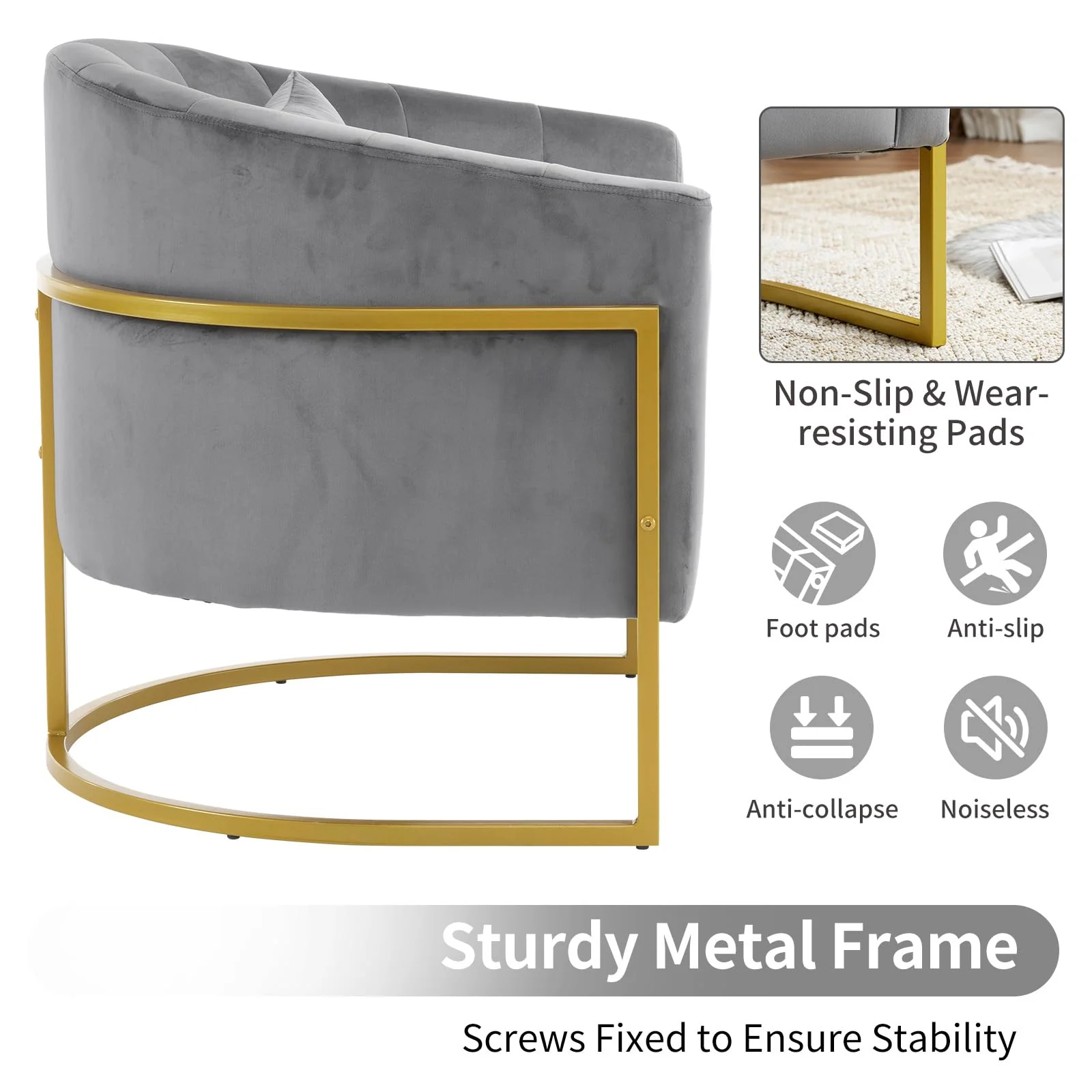 OmySalon Modern Velvet Vanity Manicure Chair with Gold Metal Support & Comfotable Armrest Pillow - Image 22