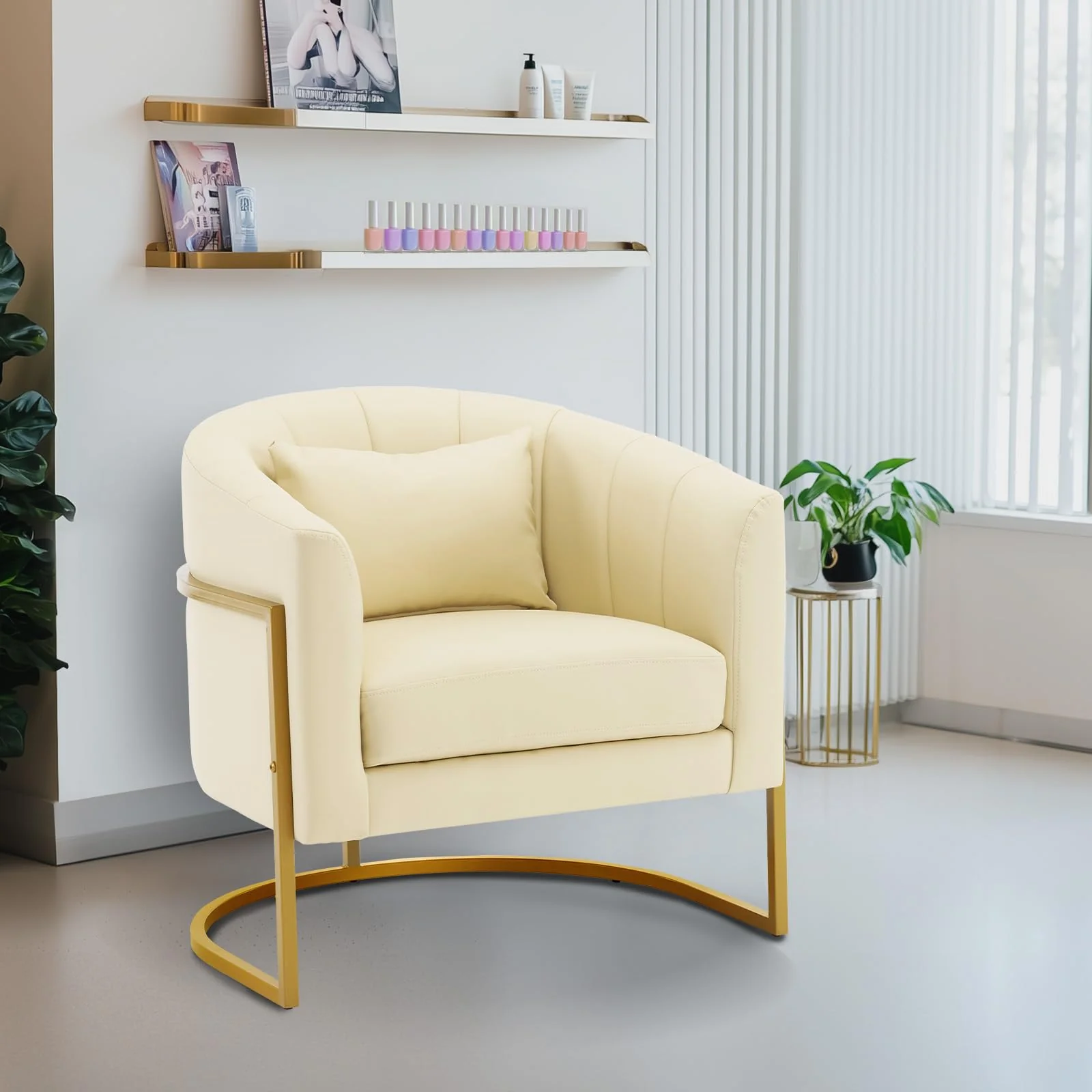 OmySalon Modern Velvet Vanity Manicure Chair with Gold Metal Support & Comfotable Armrest Pillow - Image 26