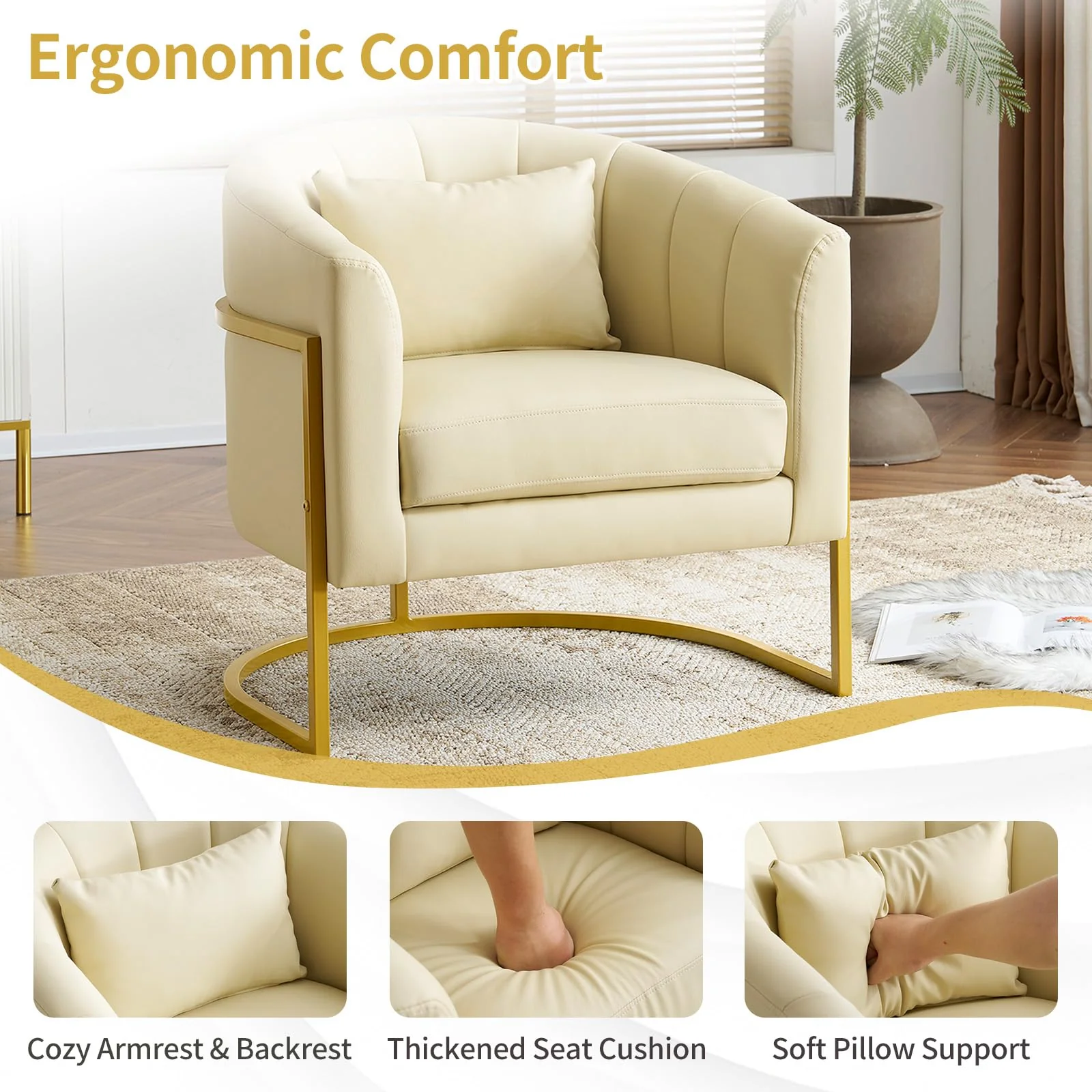 OmySalon Modern Velvet Vanity Manicure Chair with Gold Metal Support & Comfotable Armrest Pillow - Image 28