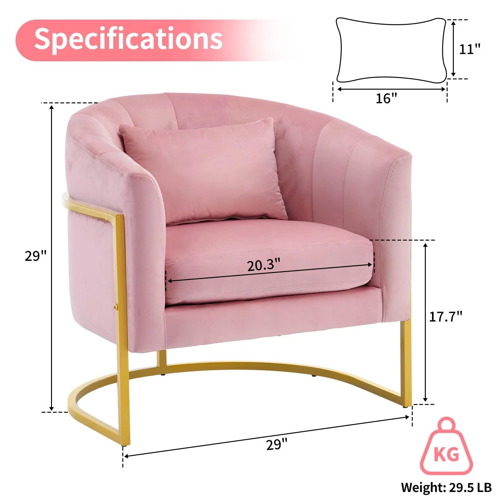OmySalon Modern Velvet Vanity Manicure Chair with Gold Metal Support & Comfotable Armrest Pillow - Image 3